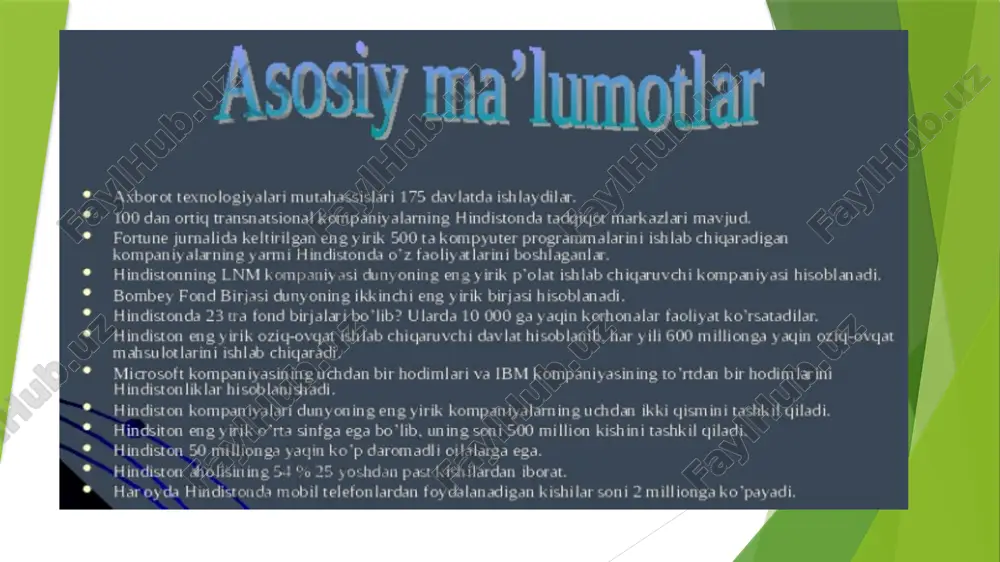 zilmani kengaytirish zarurati paydo bo'ladi. 4. ijtimoiy infratuzilma: transport, uy-joy va boshqa inshootlar talab etiladi. bu sohalarda rivojlanishni talab qiladi. 5. ekologik muammolar: aholi ko'payishi tabiiy resurslarga bosim o'tkazadi va ekologik muammolarni keltirib chiqarishi mumkin. bunday sharoitlarda hindiston iqtisodiyoti yanada rivojlanishini davom ettirish uchun barqaror rivojlanish strategiyalarini ishlab chiqishi kerak. bu strategiyalar ichiga ta'lim, sog'liqni saqlash, ijtimoiy himoya va ekologik barqarorlik kabi masalalar kiradi. aholi sonining oshishini ijobiy tomonga yo'naltirish uchun davlat siyosatlari va dasturlari muhim rol o'ynaydi. hindistonning o'rtacha kunlik daromadi 2023-yilda taxminan 6-7 aqsh dollarini tashkil etishi, mamlakatning iqtisodiy rivojlanish darajasini va aholi farovonligini aks ettiradi. bu ko'rsatkich, hindistonning rivojlanayotgan mamlakatlar orasida o'rta daromadga ega ekanligini ko'rsatadi va iqtisodiy siyosatlar, ta'lim, sog'liqni saqlash va boshqa sohalarda amalga oshirilayotgan islohotlarning natijalari bilan bog'liq bo'lishi mumkin. o'rtacha kunlik daromad mamlakat ichidagi ijtimoiy-iqtisodiy farqlarni ham ko'rsatishi mumkin. misol uchun, ba'zi hududlarda daromad yuqori bo'lishi mumkin, boshqalarda esa pastroq bo'lishi mumkin. bu …