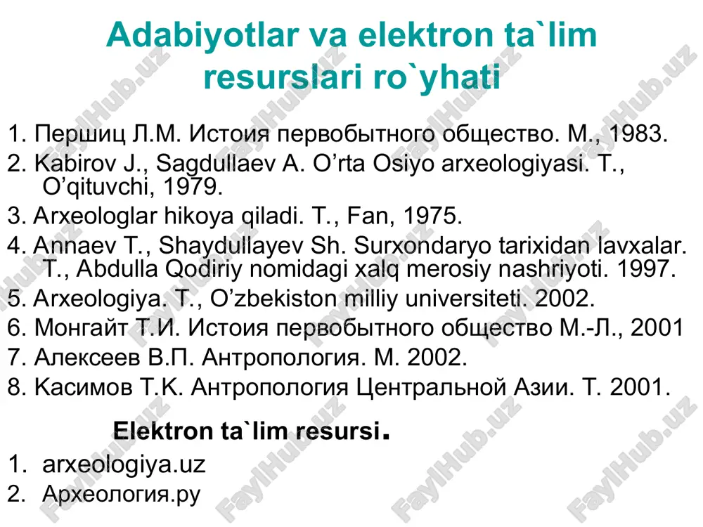 amlar vrach e.dyubua yava orolidan pitekantrop odam suyak qoldiqlarini topgan. e. dyubua bu suyak qoldiq-larini dastlabki odam deb tarif berib pitekantrop nomini bergan. hozirda maymunsimon odamlarni arxantrop deb ataydilar. “homo erectus”-tik yuruvchi odam. arxantroplar butun ko’hna dunyoga tarqalgan. ular 1,5-0,5 mln. yillar muqaddam yer yuzining egalari bo’lgan. pitekantroplar yer kurrasining mo’tadil iqlim bo’lgan joylarida tarqalganlar. ularning yashash davri 1,0-0,7 mln.yillarga to’g’ri keladi. qadimgi odamlar: pitekantroplar, arxantroplar, sinantroplar (homo erectus) sinantrop –ilk bor topilgan joyiga nisbatan nomlangan. sianantroplar olovdan foydalanishni bilishgan. toshdan mehnat qurollari yasashgan. yashagan davri –miloddan avvalgi 600 ming yillar. sinantroplarning tanasi va miya qutisining kattalashishi bilan birga ular aqlidada ham keskin o’zgarishlar sodir bo’lgan. ular tashqi obrazlarni qabul qilganlar, so’zlashganlar va tashqi dunyoni boshqarganlar. ayni shu ajdodimiz olovni kashf etdi va uni o’zlashtirdi.olovni ixtiro qilgan odam ob-havoga mutelikdan xalos bo’ldi. shu bois muzlik davri boshlanishidan oldin o’z jonini saqlab qoldi. dastlabki aqlli odamlar odatda ularni ilk bor topilgan …