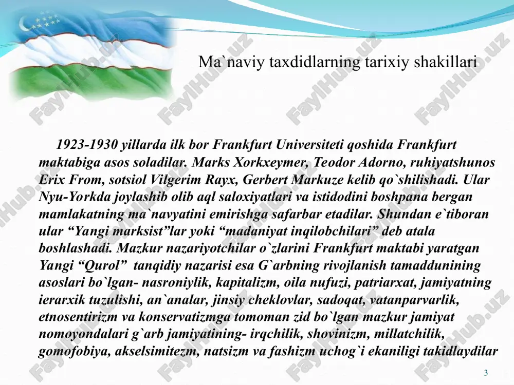 liy nasroniy qadriyatlarnikamsitib, xatto ayollarning eri va bolalari bo`lishi- tabiiy hayot extiyoji ekani haqidagi tasavvurlar ustidan ko`lib keldi. bugungi kunda jamiyatimizda ayollarni onalik vazifasidan butkul mahrum etishga intilayotgan kuchlar paydo bo`ldi. yevropada 1950 yilda olti yoshli bolasi bor ayollarning 84% uy-ro`zg`or ishlari biolan shug`ullangan va yana homilador bo`lishga imkon topgan. bugun esa, aksincha, bunday ayollar ofeslarda to`liq ish kuni tartibida ishlab, farzandli bo`lishni xatto hayoliga keltirayotgani yo`q” 1973 yili nensi lemann va xelen salingerlar tomonidan “femenistik deklaratsiyasi” nom olgan manefest e`lon qildilar. unda shunday diyiladi: “erkaklar nikohni o`z manfaati uchungina uylab topgan; u qonun bilan kafolatlangan ayollarni boshqarish usulidir… biz uni yo`q qilib yo`borishimiz darkor. ayolni ozod etishimizni asosiy sharti- nikoh institutlarining yemirilishidir. shunday ekan biz ayollarni erlaridan ajralishga , erkaklar bilan xar qanday munosabatlarni uzushga davat etmiz….” * g`arbda oila institutlarining inqirozi afsuski bu g`oyalar tasirida million-millionlab amewrikalik ayollar oila qurishdan va bola to`g`ishdan voz kechmoqda. barcha dinlarda qoralangan …