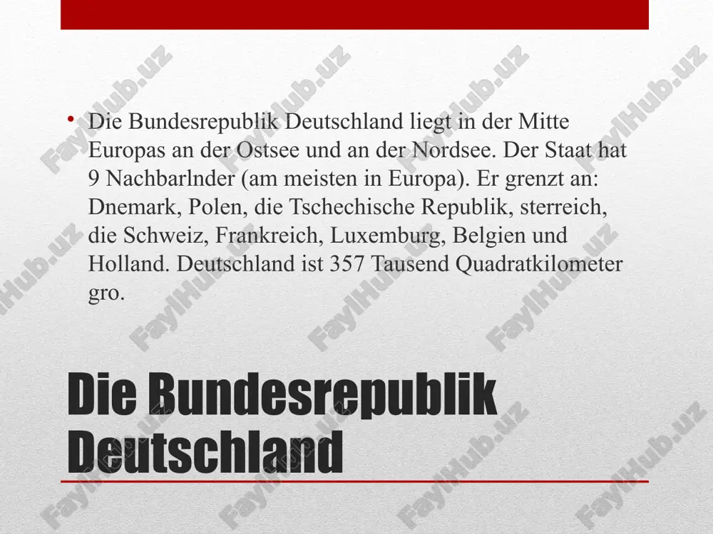 lbeck stammen die schriftsteller heinrich mann und thomas mann. hamburg ist bundesland und auch die zweitgrte stadt deutschlands. es liegt etwa 120 km von der elbmndung. die stadt ist der bedeutendste seehafen deutschlands und besitzt vielseitige industrie. da befinden sich werften und raffinerien. da gibt es auch die kirche st. michaelis (der michel), das rathaus. da war bekannter komponist johannes brahms geboren. hier befindet sich die lteste staatsoper deutschlands. in hamburg kann man im elbtunnel unter der elbe fahren. der tunnel ist 3,3 km lang und gilt als der lngste unterwassertunnel in europa. hamburg nennt man „venedig des nordens“. niedersachsen ist das zweitgrte bundesland. die hauptstadt heit hannover. das ist der grte sitz der landesregierung. in niedersachsen, in wolfsburg produziert man volkswagen. nordrhein-westfalen liegt im westen deutschlands. die grte stadt ist kln, aber die hauptstadt des landes heit dsseldorf. die stadt liegt am rhein. image2.png image3.png image4.png image5.jpeg image6.jpeg /docprops/thumbnail.jpeg