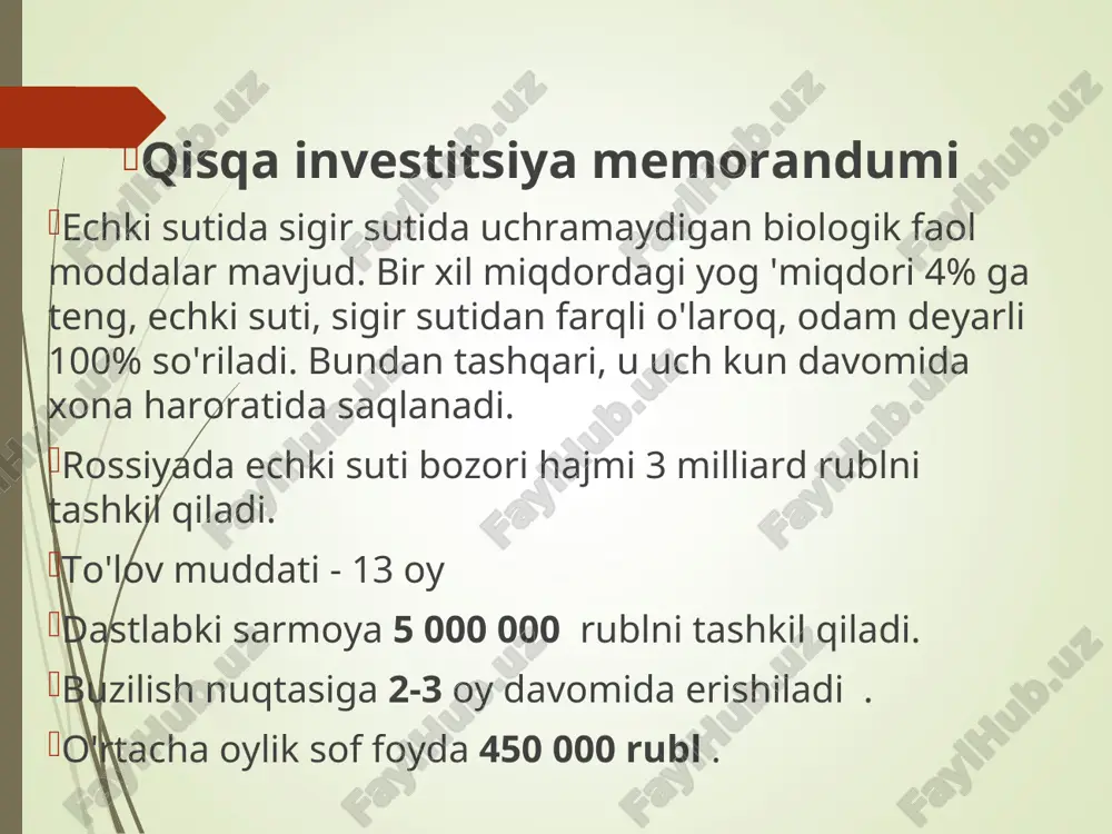 muddati - 3 ish kuni ro'yxatdan o'tish uchun ariza "davlat xizmatlari" portali yoki mfc orqali yuborilishi mumkin soliq stavkasi - 6% okved: 1.4 "chorvachilik", 01.45 "qo'y va echkilarni ko'paytirish" yoki fermer xo'jaligini fermerlik (dehqon xo'jaligi) sifatida tashkil qiling. ushbu shakldagi biznes ip shakliga o'xshaydi, ammo fermer xo'jaligining maqomi mahalliy qishloq xo'jaligi ishlab chiqaruvchisini qo'llab-quvvatlash uchun mintaqaviy dasturlar tomonidan beriladigan subsidiyalarni olish huquqini beradi. dasturlar to'g'ridan-to'g'ri subsidiyalarni o'z ichiga oladi, masalan, chet ellik fermerlardan echki zotini sotib olish va tashish xarajatlarini to'lash, shuningdek, rossiya tijorat banklarida kreditlash stavkalarini subsidiyalash yoki qishloq xo'jalik texnikalarini sotib olish uchun lizing shartnomalari bo'yicha foizlarni qoplash. kerakli hujjatlar ro'yxati: chorvachilik fermasini qurish yoki tashkil etishga ruxsat beruvchi mahalliy hukumat qarori sanitariya inspektsiyasidan (veterinariya nazorati) binolar, echki podasini parvarish qilish uchun jihozlardan foydalanish va veterinariya guvohnomasini olish uchun ruxsatnomalar chiqindilarni qayta ishlash va yo'q qilish shartnomasi, sanitariya nazorati mahalliy hokimiyati tomonidan tasdiqlangan biologik chiqindilarni yo'q qilishga ruxsatnoma …