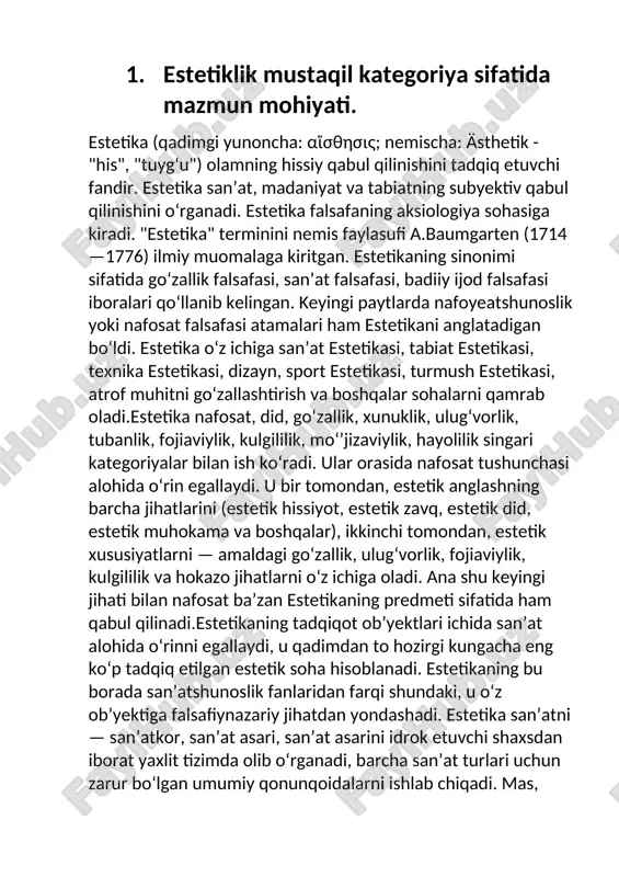 arga anglatish, o‘qitish kabi maxsus vazifani estetika fani bajaradi. estetika falsafiy fandir. falsafa — tafakkur gulshani, ma'naviyat bog‘i. falsafa fani — haq yo‘lga o'rgatuvchi ta'limot, dunyoqarashni shakllantiruvchi, odam va olamni bilish ilmidir. falsafiy fanlar — etika (axloqshunoslik) vijdoniylikni, pok, halol bo‘lishni o‘rgatsa, estetika (nafosatshunoslik) esa go‘zallik haqida hilim beruvchi fandir. 2. qadimgi yunoniston va rimda estetik qarashlarning paydo bo’lishi. qadimgi yunoniston yoki ellada (qadimgi yunoncha: ἑλλάς) — bolqon yarim orolining janubi, egey dengizidagi orollar, frakiya sohillari, kichik osiyoning gʻarbidagi dengiz sohilida joylashgan qadimiy yunon davlatlari hududining umumiy nomi. arxeologik maʼlumotlarga koʻra, yunoniston hududida odamlar paleolit davridan yashab kelmoqda. xalkidika yarim orolidan neandertal odamining bosh suyagi chiqqan. neolit davrida yunoniston aholisi dehqonchilik, chorvachilik bilan shugʻullanib, oʻtroq hayot kechirgan. yunonistoning jez davri madaniyati shartli ravishda kritmiken madaniyati yoki egey madaniyati deb atalgan. miloddan avvalgi 3-ming yilliqda yunoniston etnik tarkibi rangbarang (pelasglar, leleglar va boshqalar) boʻlgan; ularni protoyunon qabilalari — axeylar, ioniyaliklar siqib …