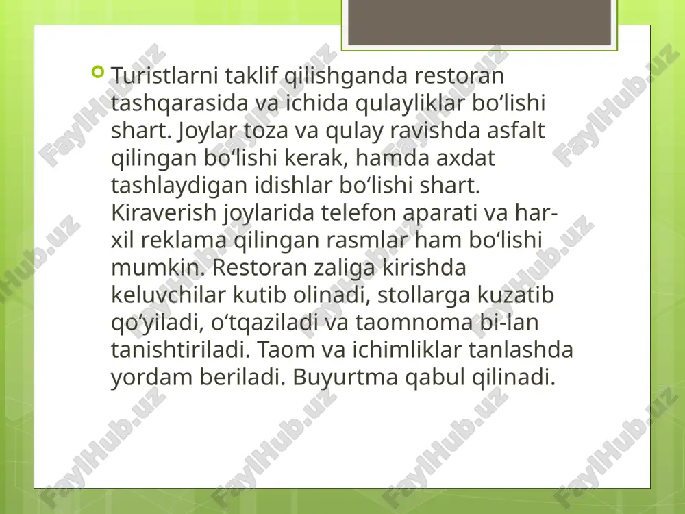 xizmat sohasidagi xodimlar tiplari. servis korxonasini ishlab chiqarish menejmenti xususiyatlari reja: 1.tijorat, notijorat va davlat tashkilotlari ishchilari. to‘liq ish kunida band bo‘lgan ishchilar. 2.kasbiy xizmatlar ko‘rsatuvchi yoki kasbiy bilimlarni talab qilmaydigan xodimlar. 3.ishlab chiqarish ishchilari yoki aqliy mehnat ishchilari. 4.servis korxonasi ishlab chiqarishini tarkibi. 5.rahbarni ishlab chiqarish siklini tartibga solish bo‘yicha vazifalari. 6.ishlab chiqarishni tezkor boshqarish bo‘g‘inlari. tijorat, notijorat va davlat tashkilotlari ishchilari. to‘liq ish kunida band bo‘lgan ishchilar zamonaviy servis korxonasi boshqa rasional tartibga solinadigan xo’jalik strukturasi kabi ma’lum tizimli yaxlitlik hisoblanib, tashkiliy-boshqaruv, ishlab chiqarish – texnologik va ijtimoiy-iqtisodiy mayda tizimlar sintezidan iboratdir. servis korxonasini ko’pgina bo’linmalariga nisbatan “ishlab chiqarish”, “ishlab chiqarish uchastkasi” kabi tushunchalar ishlatilishi mumkin. korxonani turli ishlab chiqarish mayda sistemalarini boshqarish bilan, shuningdek, tashkillashtirishni o’rta va quyi darajalaridagi menejmenti bilan bog’liq bo’lgan asosiy bo’g’in va strukturalar kompleksi farqlanadi. ba’zi mayda va o’rta servis firmalarida quyi boshqarish darajasi o’rta daraja bilan birlashgan bo’lib, u ish hajmlari va …