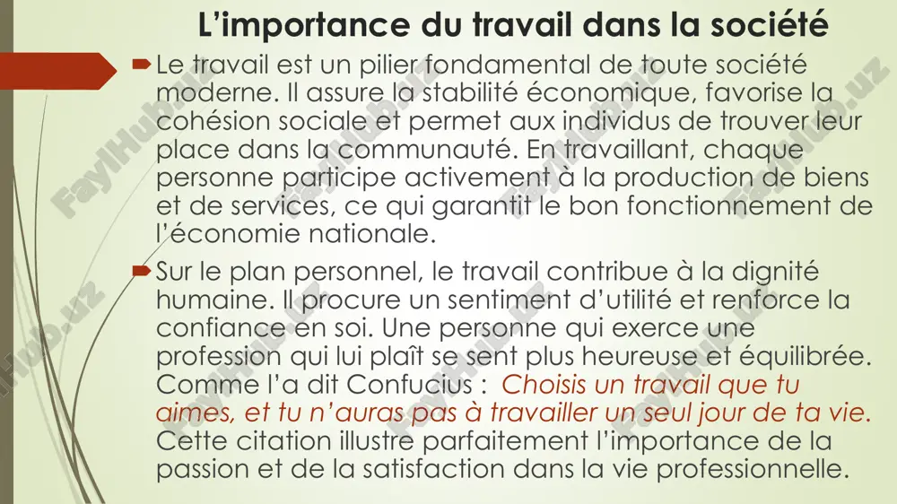 rrières professionnelles évoluent avec le temps, mais leur objectif reste le même : trouver un équilibre entre les besoins matériels et l’épanouissement personnel.  chaque individu doit donc apprendre à se connaître, à développer ses compétences et à choisir une voie professionnelle qui correspond à sa personnalité et à ses valeurs. le monde du travail moderne offre de nombreuses possibilités, mais il exige aussi de la motivation, de la persévérance et un apprentissage continu.  travailler, c’est aussi participer à la construction du monde de demain. ainsi, le véritable succès professionnel ne se mesure pas seulement par le salaire ou le statut, mais par le sentiment d’utilité, de passion et de bonheur que procure chaque journée passée à faire ce que l’on aime. bibliographie ministère du travail, de la santé et des solidarités. le monde du travail en france.  larousse dictionnaire. définition du travail et des carrières professionnelles.  …