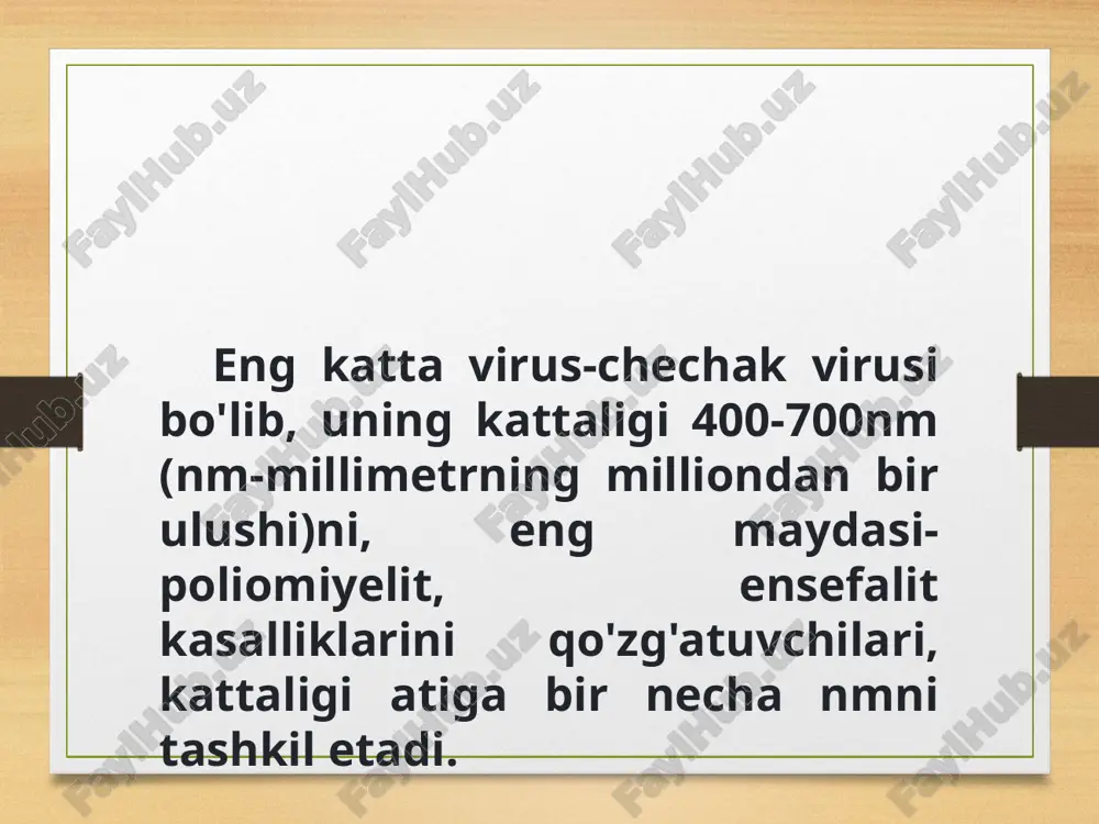 muman uchramaydigan) holat hisoblanadi ‹#› bakteriofag infeksiyalari boshqa viruslarga oʻxshab, bakteriofaglar ham koʻpayish maqsadida xoʻjayin hujayralarni zararlashi kerak. infeksiya jarayonini tashkil etuvchi bu bosqichlar birgalikda fagning hayot sikli deb ataladi. 8 baʼzi faglar faqat litik hayot sikli orqali koʻpayishi mumkin, bunda ular oʻzlarining xoʻjayin hujayralarini yorib, halok qiladi. boshqa faglar litik va lizogen hayot sikllari orasida oʻzgarib turishi mumkin, bunda ular xoʻjayin hujayrani oʻldirmaydi (buning oʻrniga hujayra har safar boʻlinganida xoʻjayin dnk bilan birga fag dnk nusxasi koʻchirilaveradi). keling, ushbu ikki sikl haqida yaqinroq tanishamiz. misol tariqasida e. coli bakteriyasini zararlovchi, litik va lizogen sikllar orasida koʻchib yuruvchi lambda fagini koʻrib chiqamiz. ‹#› litik sikl litik siklda fag odatiy virus kabi yoʻl tutadi: u xoʻjayin hujayrani egallaydi va undagi resurslardan foydalanib yangi faglarni koʻpaytiradi. natijada hujayra lizisga uchraydi (yoriladi) va nobud boʻladi. litik sikl bosqichlari quyidagicha: birikish: fagning “dumidagi” oqsillar bakteriya hujayrasi yuzasidagi maʼlum bir retseptorga (bu holatda shakar transporteriga) …