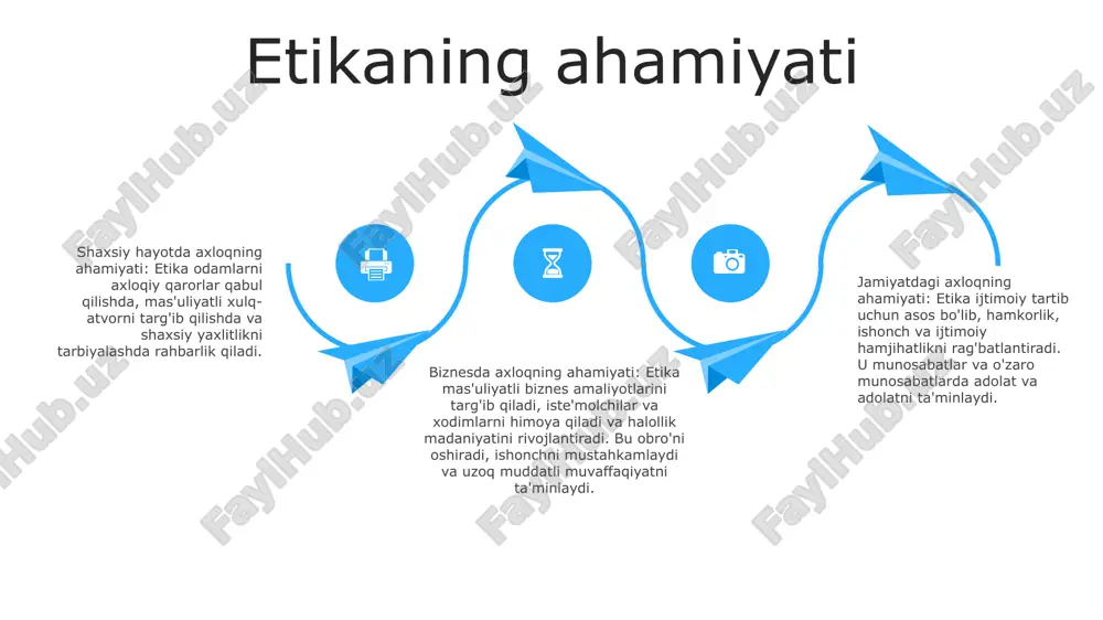 undan ortiq axloqiy jihatdan to'g'ri keladigan variantlar o'rtasida qiyin tanlovga duch kelganida, axloqiy iztirobga olib keladi va ularning qadriyatlariga qarshi chiqadi. 2. axloqning ahamiyati: axloqiy dilemmalar kundalik hayotda va kasbiy sharoitlarda axloqiy qarorlar qabul qilishning ahamiyatini ta'kidlaydi 3. axloqiy dilemmalarni hal qilish: axloqiy dilemmalarni hal qilish faktlarni puxta o'ylab ko'rishni, tegishli axloqiy tamoyillarni aniqlashni, yuzaga kelishi mumkin bo'lgan oqibatlarni tahlil qilishni va ishonchli manbalardan yoki kasbiy axloq qo'mitasidan yo'l-yo'riq izlashni talab qiladi. axloqiy fikrlash axloqiy mulohaza yuritish: axloqiy mulohaza yuritish tamoyillari. axloqiy mulohazalar ko'pincha vaziyatga taalluqli axloqiy tamoyillarni hisobga olishdan boshlanadi. umumiy axloqiy tamoyillarga avtonomiya, xayrixohlik, yomonlik qilmaslik va adolat kiradi axloqiy mulohazalar: axloqiy mulohazalarning ahamiyati axloqiy fikrlash to'g'ri va noto'g'ri haqida hukm chiqarishni o'z ichiga oladi va bu bizning hayotimizning muhim qismidir. bu bizga qadriyatlarimizga mos keladigan va boshqalarning huquqlarini hurmat qiladigan qarorlar qabul qilishga yordam beradi. axloqiy mulohaza yuritish: axloqiy mulohaza yuritishning afzalliklari.axloqiy mulohaza yuritish bir qator afzalliklarga …