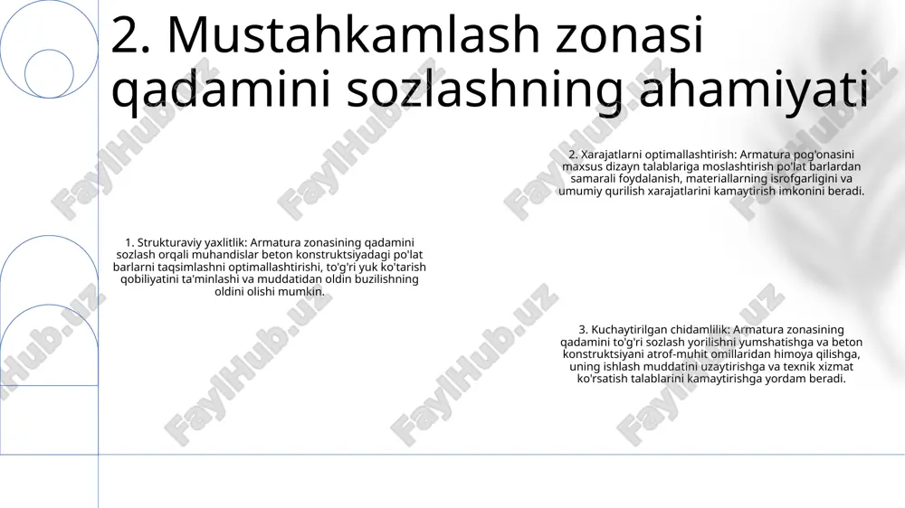 pog'onasi armatura ustidagi beton qoplamaning etarli emasligiga olib kelishi mumkin, bu uning korroziyadan himoyasi va strukturaviy yaxlitligini buzishi mumkin. betonning yorilishi: mustahkamlash qatlamlarining noto'g'ri joylashishi kuchlanish kontsentratsiyasini keltirib chiqarishi, betonning yorilish xavfini oshirishi va strukturaning umumiy mustahkamligi va chidamliligini kamaytirishi mumkin. strukturaviy nosozlik: og'ir holatlarda, noto'g'ri mustahkamlash zonasi qadami elementning strukturaviy barqarorligini xavf ostiga qo'yishi yoki hatto yuk ostida erta ishdan chiqishiga olib kelishi mumkin. 6. noto'g'ri mustahkamlash zonasi pitchining oqibatlari mustahkamlash zonasi qadamini sozlash: bir xil oraliqlarni saqlash beton konstruksiyalarning strukturaviy yaxlitligini ta'minlash uchun mustahkamlovchi panjaralar izchil ravishda joylashtirilishi kerak strukturaviy yaxlitlik va yuk o'tkazmasining to'g'ri sozlanishi yukning bir xil taqsimlanishini ta'minlaydi va erta buzilishning oldini oladi. barlarni haddan tashqari to'ldirish stress kontsentratsiyasiga olib kelishi mumkin, kam masofa esa strukturaning umumiy mustahkamligini buzishi mumkin sifat nazorati va monitoringi mustahkamlash zonasining balandligini sozlashda muntazam monitoring va sifat nazorati choralari muhim ahamiyatga ega. inspektorlar belgilangan tolerantliklarga mos kelishini ta'minlash uchun barlar …