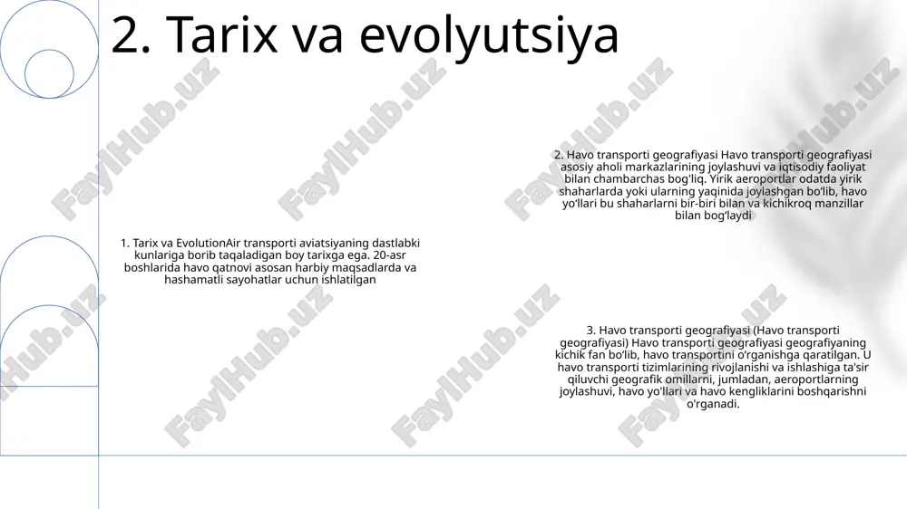 odimlari va tahdidlarni oldini olish va ularga javob berish uchun atrof-muhit to'siqlari. aeroportlar uchun xavfsizlik qoidalari: - samolyot va infratuzilmani qattiq texnik xizmat ko'rsatish va tekshirish. - baxtsiz hodisalar yoki hodisalar sodir bo'lgan taqdirda favqulodda choralar ko'rishning kompleks rejalari. - barcha vaziyatlarda yo'lovchilar xavfsizligini ta'minlash uchun aniq aloqa va muvofiqlashtirish. aeroport xavfsizligiga ta'sir etuvchi geografik omillar:- yuqori xavfli hududlar ichida yoki potentsial nishonlar yaqinida joylashish.- nozik infratuzilma yoki aholi punktlariga yaqinlik.- aeroport faoliyati va xavfsizlik choralariga taʼsir qilishi mumkin boʻlgan ob-havo sharoiti va tabiiy xavflar. 6. aeroport xavfsizligi va xavfsizligi havo harakatini boshqarish: havo bo'shlig'ida samolyotlarning xavfsiz va samarali harakatini muvofiqlashtiradi, optimal oqim va xavfsizlikni ta'minlaydi. havo transporti geografiyasi: havo transporti tizimlarining fazoviy taqsimoti, foydalanish imkoniyati va atrof-muhitga ta'sirini o'rganadi. havacılık meteorolojisi: meteorologik sharoitlarning aviatsiyaga ta'sirini o'rganadi, parvozlarni rejalashtirish, xavfsizlik va prognozlash haqida tushuncha beradi. 7. havo harakatini boshqarish barqaror yoqilg'ilar: qayta tiklanadigan bioyoqilg'i, sintetik yoqilg'i va vodorod an'anaviy samolyot …