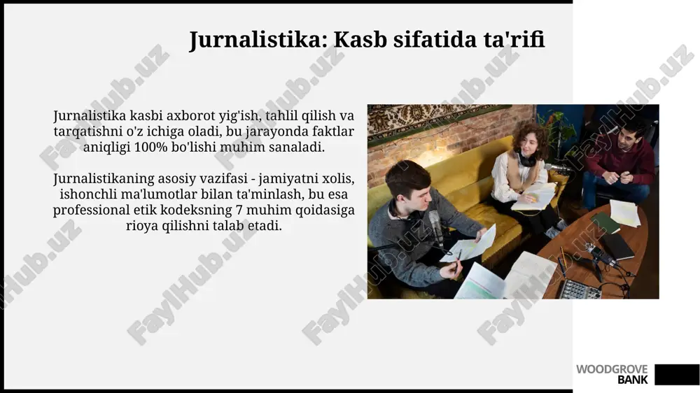 acha avtomatlashtirilgan kontent yaratishga tayanadi, ammo insoniy tahrir va tasdiqlash 20% muhim bo'lib qoladi. sun'iy intellekt (ai) vositalari kreativ jurnalistlarga ma'lumotlarni tahlil qilishda yordam beradi, bu esa 65% tezroq va chuqurroq tushunchalarni shakllantirishga imkon beradi. woodgrove bank jurnalistikada kreativlikning ahamiyati kreativ jurnalistika 2.0 versiyasida faktlarni taqdim etishning noyob usullarini, masalan, infografika va 3d modellashtirishni qo'llash orqali auditoriya e'tiborini jalb etadi. kreativlik 5w1h savollariga yangicha yondashuvni taklif qiladi, bu esa maqolaning qiziqarli bo'lishiga xizmat qiladi va o'quvchi diqqatini 100% ushlab turadi. woodgrove bank xulosa xulosa - tadqiqotning muhim qismidir, unda asosiy topilmalar 123 so'z bilan ta'kidlanadi, maqsadga erishilganligi 456-bandga muvofiq baholanadi. xulosada 789 raqami bilan ifodalangan tadqiqot natijalari qisqa bayon qilinadi, kelgusidagi 10 ta yo'nalish va tadqiqotlar uchun istiqbollar ko'rsatiladi. woodgrove bank e'tiboringiz uchun rahmat woodgrove bank image2.jpg image3.jpg image4.jpg image5.jpg image6.jpg image7.jpg image8.jpg image9.jpg image10.jpg image11.jpg image12.jpg image13.jpg image14.jpg