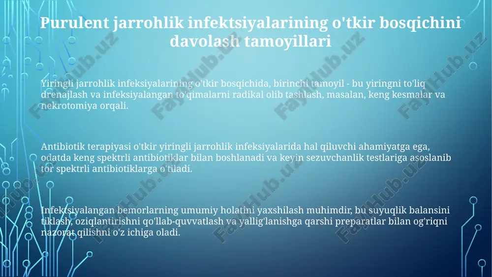 llanishini rag'batlantiradi. reabilitatsiya "reabilitatsiya" jarayoni bemorning funksiyalarini tiklashga qaratilgan bo'lib, fizioterapiya, jismoniy mashqlar va mehnat terapiyasini o'z ichiga oladi, bu jarayon erta boshlanishi kerak. infektsiyadan keyin "reabilitatsiya" bosqichi bemorning umumiy holatini yaxshilash, immunitetni oshirish va asoratlarni oldini olish uchun muhim bo'lib, individual dastur tuziladi. "reabilitatsiya" davrida sog'lom ovqatlanish, vitaminlar qabul qilish va psixologik yordam ko'rsatish kabi omillar bemorning tiklanish tezligini oshirishda muhim rol o'ynaydi. e'tiboringiz uchun rahmat image1.png image2.png