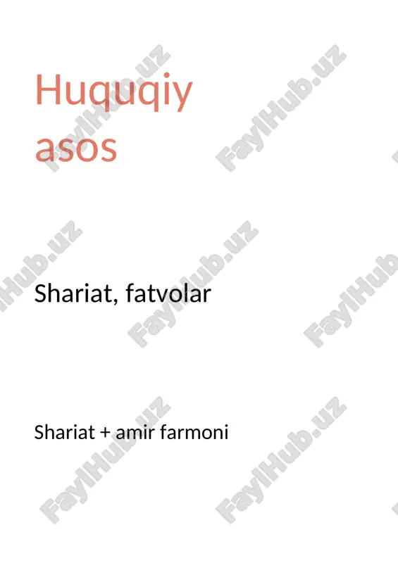 jburiyatlarini belgilash uchun qabul qilingan umumiy, majburiy qoidalar majmuidir. ular davlat tomonidan yaratiladi va majburiy bo‘lib, barcha fuqarolar, tashkilotlar va davlat organlari uchun teng qo‘llaniladi. huquqiy normalar jamiyatda muayyan munosabatlarni tartibga soladi: kim nima qilishi mumkin, kim qilmasligi kerak, qaysi holatlarda qanday javobgarlik mavjudligini aniq belgilaydi. ular ijtimoiy hayotning turli sohalarini, jumladan ta’lim, mehnat, mulk, jinoyat va boshqa sohalarni tartibga soladi. huquqiy normalarning asosiy xususiyatlari: majburiylik: huquqiy normalarga rioya qilish barcha uchun shart; umumiylik: ularning ta’siri keng doiradagi odamlar va tashkilotlarga taalluqli; davlat tomonidan qo‘llab-quvvatlanishi: huquqiy normalarni buzganlarga qarshi davlat tomonidan chora ko‘riladi. me'yoriy-huquqiy hujjatlar — davlat tomonidan qabul qilingan va ta'lim sohasida faoliyat yurituvchi barcha sub’ektlar uchun majburiy bo‘lgan huquqiy normalarni o‘zida mujassamlashtirgan rasmiy hujjatlardir. ular ta’lim jarayonini tartibga solish, ta’lim sifatini oshirish hamda ta’lim muassasalari va ishtirokchilarining huquq va majburiyatlarini belgilashda muhim o‘rin tutadi. ta’lim jarayonining qonuniyligini ta’minlash: ta'lim sohasida faoliyat yuritadigan barcha tashkilot va shaxslar faoliyatini davlat …