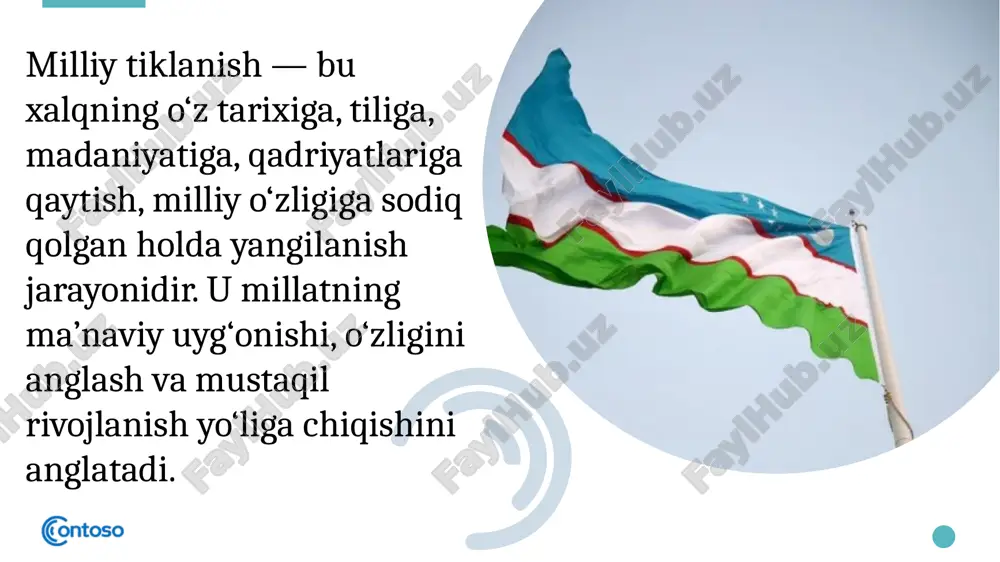 toshkent: ma’naviyat, 2008. hasanov b. “o‘zbekiston taraqqiyot yo‘li: milliy tiklanishdan yuksalish sari.” – toshkent: fan, 2022. o‘zbekiston respublikasi konstitutsiyasi. – toshkent: adolat, 2023. “yangi o‘zbekiston yangicha dunyoqarash sari.” – “ma’rifat” gazetasi, 2024-yil, №10. 15 image3.png image2.png image10.jpeg image11.jpeg image1.png image4.png image5.svg image6.png image7.svg image12.png image13.jpeg image14.jpeg image15.jpeg image16.jpeg image17.jpeg image18.jpeg