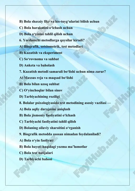 bolalar psixologiyasi test savollari - Page 3