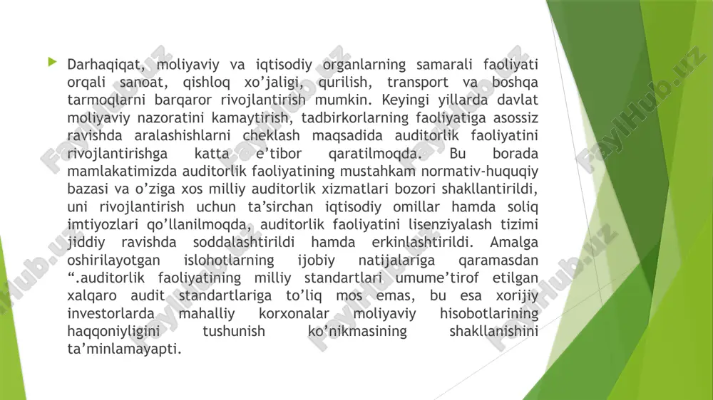 hlarni qaytarish mumkinmi? bu masalalarning barchasi hozirda buxgalterlar uchun yangidir, chunki aktivlarning qadrsizlanishi masalalari iqtisodiy adabiyotlarda hyech qachon ko’tarilmagan va buxgalteriya hisobining oldingi standartlarida, ya’ni bhmslarda aks ettirilmagan. aktivlar qadrsizlanishi hisobi va auditining nazariy-metodologik muammolari borasida xorijlik iqtisodchi olimlar ilmiy tadqiqotlar olib borganlar. ular jumlasiga hami amiraslani, george e. iatridis, peter f. pope, djeyms r. xitchner, stiven xayden, toye adeladja, tim koller, marc goedhart, david wessels m.b.uxajova, a.m.maryasin, t.r.ismagilova, d.v.tixomirov kabi olimlarni kiritish mumkin. respublikamiz iqtisodchi olimlari tomonidan yaratilayotgan darslik, monografiya va oʻquv qoʻllanmalar, shuningdek, chop etilayotgan ilmiy maqola va tezislarda aktivlar va ularning maʼnaviy eskirishi hisobi va auditining nazariy muammolari qisman oʻrganilgan. ias 36 barcha aktivlarning qadrsizlanishiga nisbatan qo’llaniladi, ammo quyidagilar bundan mustasno:  zaxiralar (2-son bhxs “zaxiralar”);  15-son mhxs “haridorlar bilan shartnomalar bo’yicha tushum”ga muvofiq tan olinadigan, shartnoma bo’yicha aktivlar va shartnoma tuzish sarflari yoki uni bajarishdan kelib chiqadigan aktivlar;  kechiktirilgan soliq aktivlari (12-son bhxs “foyda …