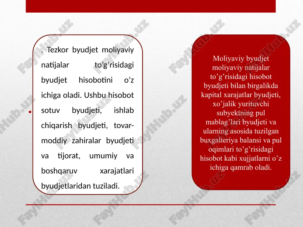 olishni talab qiladi. foydani e’tirof etish buxgalteriya hiobida foyda va zararni ro‘yxatga olish tartibini belgilovchi belgilar bo‘yicha amalga oshiriladi. foyda miqdori daromad miqdorini oldindan belgilab qo‘ygani uchun u ishlab topilgan va sotishdan keyingina e’tirof etilishi kerak. foyda quyidagi hollarda e’tirof etilishi mumkin: 1. tovarlarni yetkazib berish va xizmat paytida. 2. tovarlarni yetkazib bergan va xizmat ko‘rsatilgandan keyin — ishlab chiqarish hajmini aniq belgilash; — mahsulotlarni ishlab chiqarish texnologiyasi; — materiallami almashtirish variantlari; — materiallar va chet korxonalar xizmatlarining qulayligini baholash. bozor iqtisodiyoti sharoitida xarajatlarni rejalashtirish xarajatlar tarkibi va mahsulot (ish va xizmat)larning reja tannarxini dastlabki baholashdan boshlanadi.xarajatlarni rejalashtirish ishlab chiqarish jarayonida iste’mol qilinadigan tovar-moddiy zaxiralaming qiymati va kutilayotgan foyda hajmini aniqlashda yuqori samara beradi. xarajatlarni dastlabki baholash esa bozorgir mahsulotlar ishlab chiqarish imkonini beradi. bozor munosabatlari sharoitida korxonalar kelgusida daromadlarini oshirishlari uchun o'zlarining faoliyatlarini istiqbolli rejalashtirishlari zarur bo'ladi. uning asosini byudjetlashtirish tashkil etadi. — korxona tomonidan ishlab chiqilgan strategiyani amalga …
