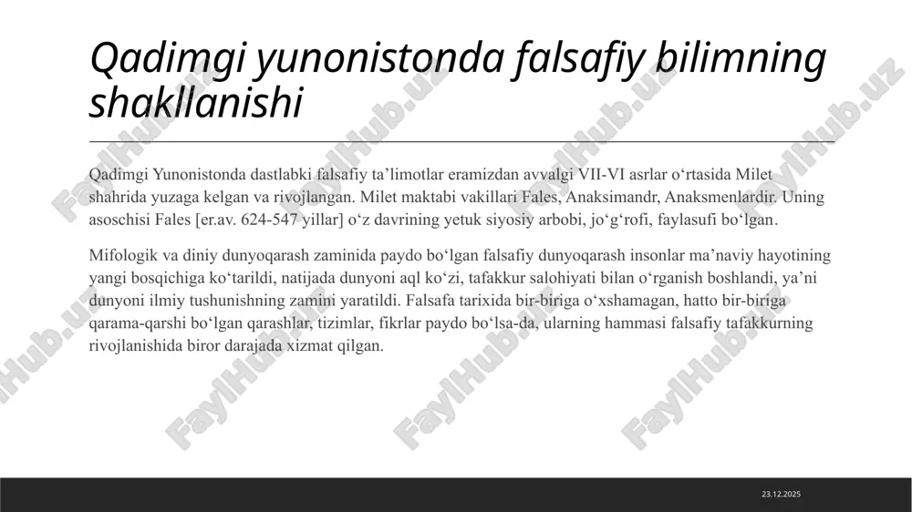 ) va b (yana qarang neotomizm). 18.10.2025 nikolay kuzanskiy (1406-1461) kuzanskiy ta’limoticha, xudo hamma narsalarda mavjud, shuningdek, hamma narsalar xudoda mavjud. eng oliy haqiqatlarni bilish, sxolastik fikrlash bilan emas, balki, tajriba asosida amalga oshadi. 18.10.2025 nikolay kopernikdir (1473-1543) nikolay kopernik 1473-yilning 19-fevralida polshaning toruni shahrida tavallud topdi. uning otasi savdogar bo‘lib, bu shaharga germaniyadan ko‘chim kelishgan edi. nikolay kopernik oilada to‘rtinchi farzand bo‘lgan. o‘n yoshgacha nikolay kopernik farovon va to‘qchilikda hayot kechirdi. uning baxtiyor bolaligi, bo‘lajak olim roppa rosa o‘n yoshga to‘lgan vaqtda to‘satdan qayg‘uli yillarga almashindi. yevropaning deyarli yarim aholisini hayotdan olib ketga o‘lat epidemiyasi torunga ham yetib kelib, nikolay kopernikning otasini ham o‘zining dastlabki qurbonlaridan biriga aylantirdi. 18.10.2025 xx-xxi asr g’arb ijodida fan falsafasini rivojlanishi. dengizlarda kemalarning yurishiga ehtiyojning ortishi astronomiyaning rivojlanishini, shaharsozlik, kemasozlik, harbiy ish – matematika va mexanikaning rivojlanishini belgilaydi. yangi fan avvalo moddiy ishlab chiqarish amaliyotiga: to‘qimachilik sanoatida mashinalar ixtiro qilinishiga, ko‘mir va metallurgiya sanoatida …