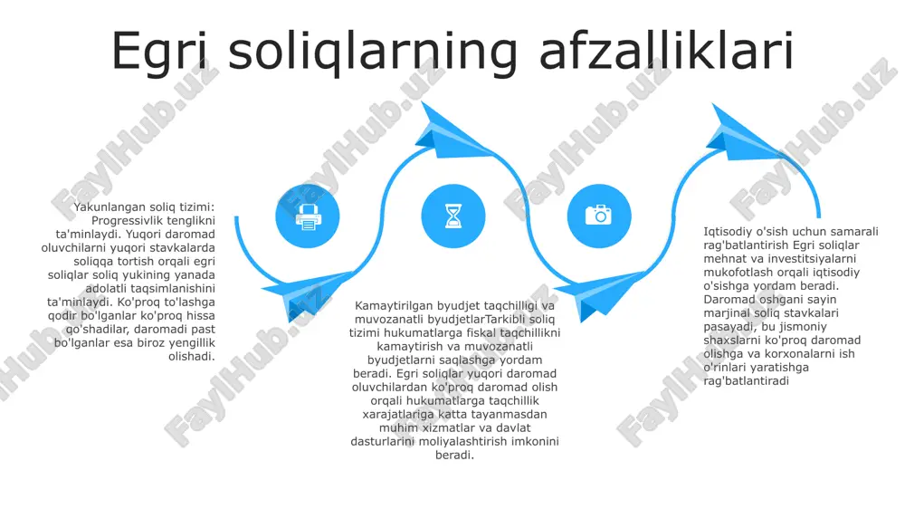 ngan daromad miqdori ortishi bilan soliq stavkasi pasayadigan soliq turi yagona soliqlarga misollar rossiya: rossiyada 2001 yilda joriy etilgan 13% miqdoridagi yagona daromad solig'i mavjud. estoniya: estoniya 1994 yilda 20% tekis daromad solig'ini joriy qilgan va buni birinchilardan bo'lgan mamlakatlardan biri. gonkong: gonkongda 1947 yildan beri amalda bo'lgan 15% miqdoridagi yagona daromad solig'i mavjud. egri va tekis soliqlarni solishtirish 2: iqtisodiy ta'sir: bir tekis soliqlar odatda soliq tizimini soddalashtiradi va soliq to'lovchilar uchun moslik xarajatlarini kamaytiradi. ular, shuningdek, jismoniy shaxslar qo'lida ko'proq ixtiyoriy daromad qoldirib, sarmoya va iqtisodiy o'sishni rag'batlantirishlari mumkin 1: adolatlilik: yagona soliqlar daromad darajasidan qat'i nazar, barcha soliq to'lovchilarga bir xil stavkani qo'llaydi. buni adolatli deb hisoblash mumkin, chunki har bir kishi o'z daromadining bir xil qismini soliqqa to'laydi 3: daromad ishlab chiqarish: bir tekis soliqlar odatda egri soliqlarga qaraganda kamroq daromad keltiradi. buning sababi shundaki, yuqori daromad oluvchilar bir tekis soliq tizimida kamroq samarali soliq stavkasini …