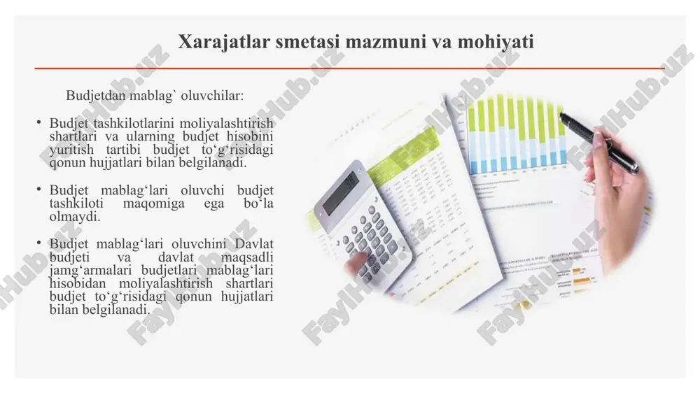 si va shtatlar jadvaliga kiritiladigan oʼzgartirishlar iqtisodiyot va moliya vazirligi tomonidan belgilanadigan tartibda albatta iqtisodiyot va moliya vazirligi gʼaznachiligi va uning hududiy boʼlinmalari bilan kelishiladi smetalarni ro’yxatdan o’tkazish tashkilotlarning belgilangan tartibda tasdiqlangan xarajatlar smetalari va shtat jadvallari ular moliya organlarida roʼyxatdan oʼtkazilganidan keyin amalga kiritiladi. joriy yilning 1-apreligacha byudjet mablagʼlarini taqsimlovchilarning tasdiqlangan jamlanma xarajatlar smetalari va jamlanma shtat jadvallari, shuningdek xarajatlar smetalari va shtat jadvallari — oʼzbekiston respublikasi iqtisodiyot va moliya vazirligida; qoraqalpogʼiston respublikasining respublika byudjetidan, viloyatlarning viloyat byudjetlaridan va toshkent shahrining shahar byudjetidan moliyalashtiriladigan tashkilotlarning tasdiqlangan xarajatlar smetalari va shtat jadvallari — qoraqalpogʼiston respublikasi moliya vazirligida, viloyatlar va toshkent shahar hokimliklarining moliya boshqarmalarida; davomi: tumanlar va shaharlar byudjetidan moliyalashtiriladigan tashkilotlarning tasdiqlangan xarajatlar smetalari va shtat jadvallari — tumanlar va shaharlar hokimliklarining moliya boʼlimlarida roʼyxatdan oʼtkazilishi kerak. davlat maqsadli jamgʼarmalarining mablagʼlari boʼyicha tasdiqlangan xarajatlar smetalarini roʼyxatdan oʼtkazish davlat maqsadli jamgʼarmalarini taqsimlovchi organlar tomonidan joriy yilning 1 aprelidan kechiktirmay amalga oshiriladi. …