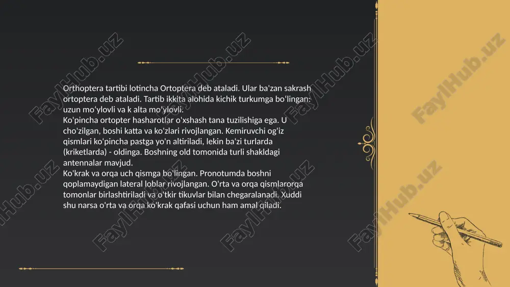 hqalarga moslashgan. koʻpchilik q.ning orqa koʻkragining ikki yoni bilan 2 va 3juft oyoqlarining toslari oraligʻiga hid chiqaruvchi bez teshiklari ochilgan. tuxumi, asosan, bochkasimon, noksimon, tuxumsimon boʻlib, uchki qismida qopqogʻi bor. lichinkasining tashqi koʻrinishi va hayot tarzi yetuk q.nikiga oʻxshash. koʻpincha q. yilda bir avlod beradi. urgʻochisi tuxumini oʻsimlik yoki boshqa narsalar sirtiga, oʻsimlik toʻqimasi ichiga, baʼzilari (ayrim zararkunanda q.) erkagining orqasiga (tuxumdan lichinka chiqqunga qadar erkagi koʻtarib yuradi) qoʻyadi. odatda, yetuk q. (soʻqir q.ning faqat tuxumi) qishlaydi. q. issiq va quruq iqlimli sharoitda yashashga juda yaxshi moslashgan. ... t.me/slaydai_bot oʻzbekistonning sugʻoriladigan dehqonchilik mintaqasida q.ning 13 zararkunanda turi, ayniqsa, beda kandalasi, dala qandalasi katta zarar keltiradi. beda oʻrilgandan keyin q. yoppasiga gʻoʻzaga oʻtadi. yetuk q. va lichinkasi barg, poyaning mayin toʻqima uchi va hosil organlaridagi shirani soʻradi. shikastlangan gʻuncha va gullar toʻkiladi. shakllangan koʻsaklarda qoʻngʻir dogʻlar (1—2,5 mm kattalikda) paydo boʻladi, ularning rivojlanishi hamda pishishi sustlashadi. quruqlik q.i, asosan, oʻsimlikxoʻr, turli …