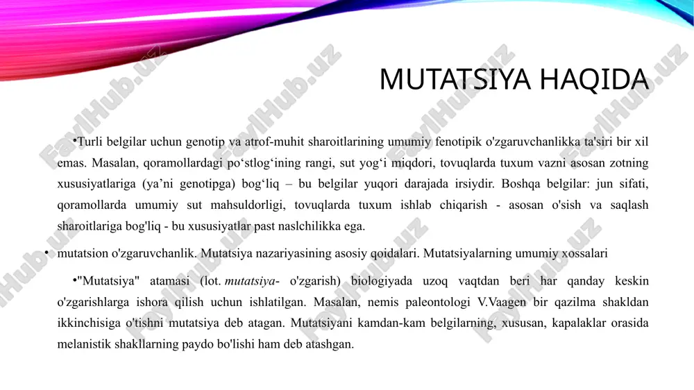 asi butun dnk ketma-ketligini o'zgartirishi mumkin. bitta purin yoki pirimidinni o'zgartirish nukleotidlar kodlaydigan aminokislotalarni o'zgartirishi mumkin. nuqta mutatsiyalari dnk replikatsiyasi paytida yuzaga keladigan spontan mutatsiyalardan kelib chiqishi mumkin. mutatsiya tezligi mutagenlar tomonidan oshirilishi mumkin. mutagenlar jismoniy bo'lishi mumkin, masalan, ultrabinafsha nurlari, rentgen nurlari yoki haddan tashqari issiqlik yoki kimyoviy (baza juftlarini noto'g'ri joylashtiradigan yoki dnkning spiral shaklini buzadigan molekulalar). saraton bilan bog'liq mutagenlar ko'pincha saraton va uning oldini olish uchun o'rganiladi. nuqta mutatsiyalarining paydo bo'lishining bir necha yo'li mavjud. birinchidan, ultrabinafsha (uv) yorug'lik va yuqori chastotali yorug'lik elektronlarni ionlashtirishga qodir, bu esa o'z navbatida dnkga ta'sir qilishi mumkin. hujayra metabolizmining qo'shimcha mahsuloti bo'lgan erkin radikallarga ega bo'lgan reaktiv kislorod molekulalari ham dnk uchun juda zararli bo'lishi mumkin. bu reaktivlar ham bir zanjirli dnk uzilishlariga, ham ikki zanjirli dnk uzilishlariga olib kelishi mumkin. uchinchidan, dnkdagi aloqalar oxir-oqibat buziladi, bu esa dnkning yaxlitligini yuqori standartda saqlash uchun yana bir muammo tug'diradi. o'zgartirish, …