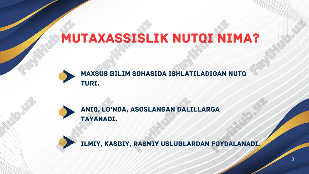 mutaxassislikka oid taqdimot nutqi - Page 3