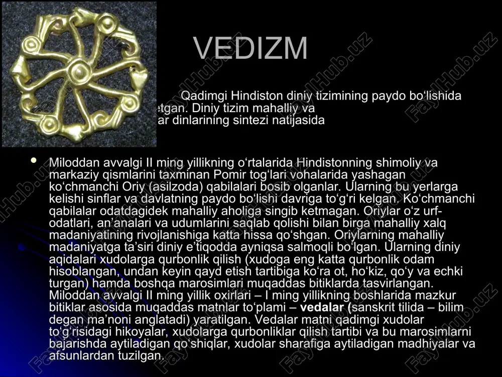 zarrasidir. ruh boqiy. uning qayta tug‘ilishi to‘xtatilmasa, tanadan-tanaga cheksiz ravishda ko‘chaveradi. ruhning ko‘chishini sansara (sanskrit tilida – shakllanish, ko‘chish, vujudga kelish degan ma’nolarni anglatadi) aqidasi tartibga soladi. sansara barcha tirik mavjudotlarning o‘tkinchiligi, o‘zgaruvchanligi, ruhning tanadan-tanaga ko‘chishining yagona zanjiri to‘g‘risidagi ta’limotdir. ruhning ko‘chish tartibi, ya’ni ruhning qaysi mavjudotning tanasiga ko‘chishi uning hayot yo‘li yoki karmasiga (sanskrit tilida – harakat, burch, faoliyat degan ma’nolarni anglatadi) bog‘liq. karma – ilohiy kuch bo‘lib, odamning sodir etgan xatti-harakati, xulq-atvori, intilishlari va maqsadlarini umumlashtiradi va ruhning qaysi jonzodga ko‘chishini belgilaydi. braxmanizmda karmaning asosini kasta qoidalari tashkil etadi. kastada belgilangan qoidalarni buzish og‘ir gunoh sanaladi va bu ruhning ko‘chishi masalasini hal etishi mumkin. karma aqidalari dxarma (sanskrit tilida – qonun, burch, qoida, fazilat kabi ma’nolarni anglatadi) ta’limotida bayon qilingan. dxarma – fuqaroviy, axloqiy va madaniy qoidalar tizimi bo‘lib, uning xudo tomonidan yaratilganligi qayd etiladi. dxarma qoidalari hind xalqi turmush tarziga aylangan. xulosa qilib aytish mumkinki, braxmanizm hind …