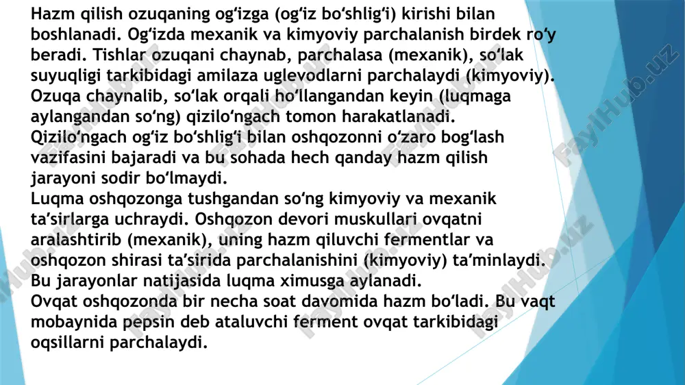 jasi esa 0.8/100,000 kishini tashkil etgan. ko'pgina uy kimyoviy moddalari gidroksididir. etiboringiz uchun raxmat bugungi darsimizdan olgan bilimlarimizni xuloslab ovqatni istemol qilish uni hazm bolishini hisobga olgan holatda ovqatlarni istemol qilishni o’rgandik va bundan keyin amal qilamiz sizlar bilan 286_guruh talabasi maxsumaxon bo’ldi image1.png image2.png image3.png image4.png image5.png image6.png image7.png image8.png image9.png /docprops/thumbnail.jpeg