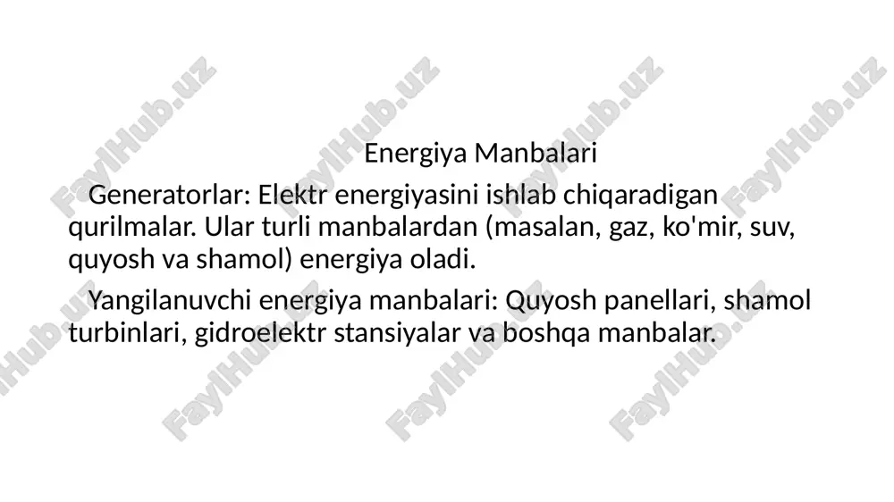 tsiya tizimlari: xavfli holatlar yuzaga kelganda ogohlantirish tizimlari (signal chiroqlari, ovozli signalizatorlar) ishlashi kerak. texnik xizmat ko'rsatish rejalashtirilgan texnik xizmat: tarmoqlarning muntazam ravishda texnik xizmat ko‘rsatish va tekshirish jarayonlarini amalga oshirish. tashqi ta'sirlardan himoya: tarmoqlarni tashqi omillardan (masalan, ob-havo sharoitlari) himoya qilish uchun zarur choralarni ko'rish. yong'in xavfsizligi yong'inni oldini olish: elektr tarmoqlari va uskunalarida yong'in xavfini kamaytirish uchun maxsus materiallar va tizimlar qo'llanilishi kerak. yong'in xavfsizligi qoidalari: yong'in sodir bo'lgan taqdirda qanday harakat qilish kerakligini belgilovchi qoidalar. e’tiboringiz uchun rahmat image1.jpg image2.jpg /docprops/thumbnail.jpeg