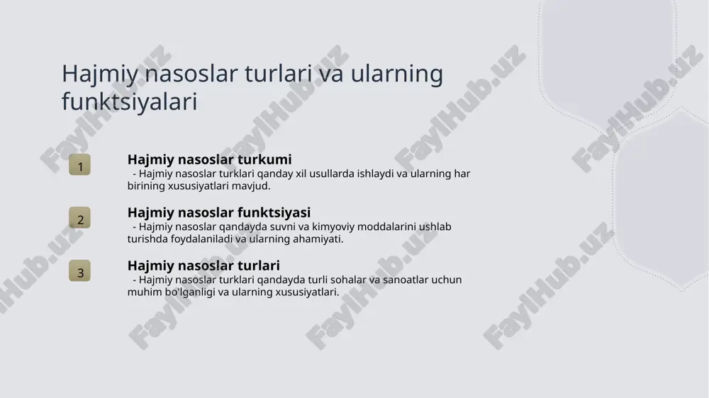 eft va suvni aralashtirish sohalarida suvni o'zgartirib yuborishda ahamiyatga ega. bu nasoslar, har bir siklda ma'lum bir hajmdagi sarmoya suvini o'zgartirish uchun ishlatiladi. keyinchi, nazariy va amaliy ahamiyati bor. photo by komal g on unsplash neft va gaz sanoati hajmiy nasoslarining ro'li 1 neft va gaz sanoati neft va gaz sanoati hajmiy nasoslarining sanoat sohasidagi ahamiyati va ulardan foydalanishning eng muhim asoslari o'rganiladi. 2 hajmiy nasoslar hajmiy nasoslar neft va gaz sanoatida birinchi darajali vositalardir, ularning ishlash prinsiplari va xususiyatlari tahlil qilinadi. 3 sanoatning rivojlanishi neft va gaz sanoati hajmiy nasoslarining rivojlanishiga olib keladigan omillar va ularning sanoatga ta'siri tahlil qilinadi. hajmiy nasoslar: suv va neft sohasidagi muhimliklari 1 hajmiy nasoslarning funksiyasi hajmiy nasoslar suv va neft sohasida belgilangan miqdorda sirkulyatsiya qiladigan qurilmalardir. ular, suv va neft sohasidagi jarayonlarda muhim rol o'ynaydi. 2 kimyoviy ishlovlar uchun muhimlik hajmiy nasoslar kimyoviy ishlovlar sohasida suv va neftni o'z ichiga olishda ishlatiladi. ular, …