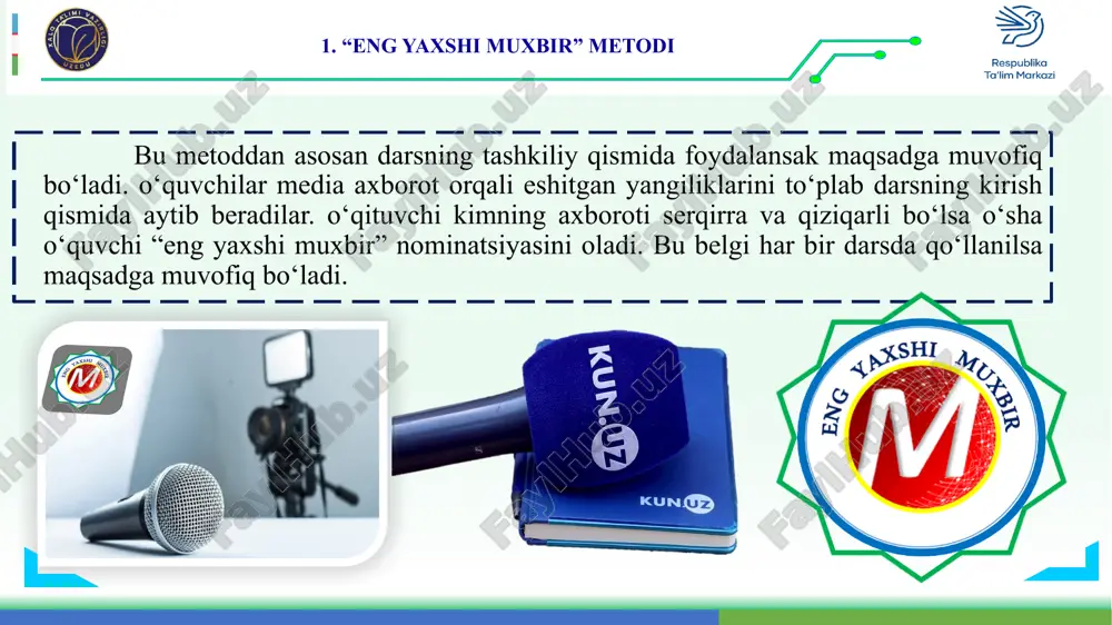 roq unga e’tibor qilayotganingizni bildirasiz. o‘quvchida beixtiyor ichki energiya hosil bo‘ladi va yaxshi pozitsiya bilan darsingizda faol bo‘lishni boshlaydi. 5. “toʻgʻri-notoʻgʻri” metodi ushbu metoddan 7-8-9-sinf tarix darsligidagi boblar yakunida takrorlash maqsadida foydalanish mumkin. oʻquvchilar 3 yoki 4 guruhga boʻlinadi. birinchi guruh azosi atama yoki termin tavsifi, voqea haqida maʼlumot aytadi. ikkinchi guruh aʼzosi ushbu voqea yo hodisa toʻgʻri topa olsa uni tasdiqlaydi. agar maʼlumotda xatolik boʻlsa, u guruh ishtirokchilari tomonidan toʻgʻrilanadi. bunda oʻquvchilar terminlar maʼnosini yanada yaxshiroq eslab qolishlari va ulardan toʻgʻri foydalanish koʻnikmasiga ega boʻladilar. dars davomida bu oʻyindan tez-tez foydalanish oʻquvchilarni doimo darsga tayyor boʻlishlari va oʻrtoqlari fikrlarini tahlil qilishni oʻrganishlarida samarali hisoblanadi. oʻquvchilar asosiy vaqtlarini maktabda oʻtkazishlarini hisobga olgan holda oʻqituvchilar bolalarning zerikib qolmasliklari va darsga nisbatan qiziqishning soʻnishiga yoʻl qoʻymasliklari kerak. dars davomida qisqa jismoniy mashqlar oʻtkazilsa oʻquvchilarning yana darsga boʻlgan qiziqishlarini ortishiga va charchab qolmasliklari uchun ancha foydali boʻlardi deb oʻylaymiz. savol yozgan ___-sinf o‘quvchisi:_______________________ …
