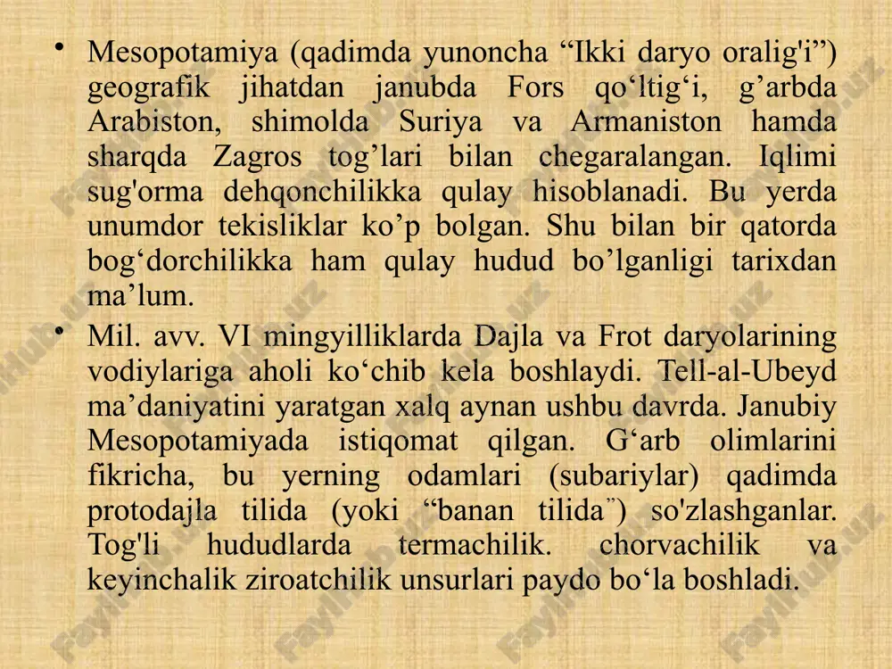 likka asoslangan patriarxal jamiyatda qulchilik tizimini qaror topishi uchun barcha sharoitlar mavjud edi. qadimda shumer jamiyatida, yeri bo‘lmagan yoki yeridan mahrum bo’lgan. boshqa joylardan kelgan kambag'al oilalar ibodatxonalarga qaram bo'lgan odamlar ham bor edi. qaram kishilar ibodatxonalarga tegishli yerda va alohida xususiy xo‘jaliklarda ishlaganlar. qadimgi shumer shahar-davlatlarining hukmron qatlami quldorlar bo’lgan. ularga urug‘ zodagonlari, kohinlar, davlat amaldorlari kirgan. ziroatkorlar qatlamini unchalik katta bo’lmagan yer ulushiga ega oilalar va katta patriarxal oilalarga birlashgan jamoachilar tashkil qilgan. asosan ziroatkorlik va chorvachilik uchun ajratilgan yer egaligi esa, ikki qismga bo’linib, jamoa va ibodatxonaga tegishli mulklardan iborat bo’lgan. qadimgi shumeming ilk sulolaviy tarixi xronologik jihatdan uch davrga bo‘linadi i-ilk sulolaviy davr (mil. avv. 2750-2615-yy) ii-ilk sulolaviy davr (mil. avv 2615-2500-yy) iii-ilk sulolaviy davr (mil. avv 2500-2315-yy) “ensi” shahar-davlatlaming hokimlari “en” oliy kohin “lugal” “ulug‘ odam”, yoki “katta odam”, akkadcha “sharru” qadimgi shumerda. shahar-davlatlarning hokimlari-“ensi” ibodatxona kohinlaridan bo’lgan. ibodatxonalar, shumerliklar ilohlarining mulki hisoblangan bo’lib, kohinlar …