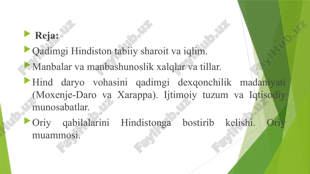 m.uiler, d.saxni, r.banerjilar tadqiq qilganlar. qishloq 260 ga dan ziyod maydonni egallab, qalʼa va quyi shahar qismidan iborat boʻlgan. shahar qismi aniq reja asosida qurilgan, u kvartallarga boʻlingan, xoʻjalik majmualari (gʻalla ombori, tegirmonlar, quyish ustaxonalari) mavjud boʻlgan. xarappadan topilgan boshqa moddiy madaniyat yodgorliklari xarappa madaniyatining barcha qishloqlari uchun ham xosdir xarappa shahridagi arxeologik qazishmalar nemis tadqiqotchilari hindistonda jahon madaniyatining ildizini qidirdilar. xix asrning birinchi yarmida sanskrit tilining qadimgi fors, lotin va yunon tillari bilan qarindoshligi nazariyasi ilmiy asoslandi. xix asrning o ‘rtalarida va ikkinchi yarmida hind adabiyotning yodgorliklari asosan vedalarni tarjima qilish va chop qilish yuzasidan muhim ishlar qilindi. jumladan, sharqning muqaddas kitoblari 50 tomli (oksford universitetida maks myuller asos solgan) seriya, ko‘p tomli sanskrit lug‘atlari paydo bo‘ldi. xix asrning oxirida t. ris, devids pali tilidagi matnlarini o‘rganish va chop etish jamiyatini tashkil etdilar. xix asrning 70-yillari xx asrning boshlarida hindistonda arxeologik qazishlar boshlandi. asrimizning 20—30-yillarida janubiy osiyoning eng qadimgi …