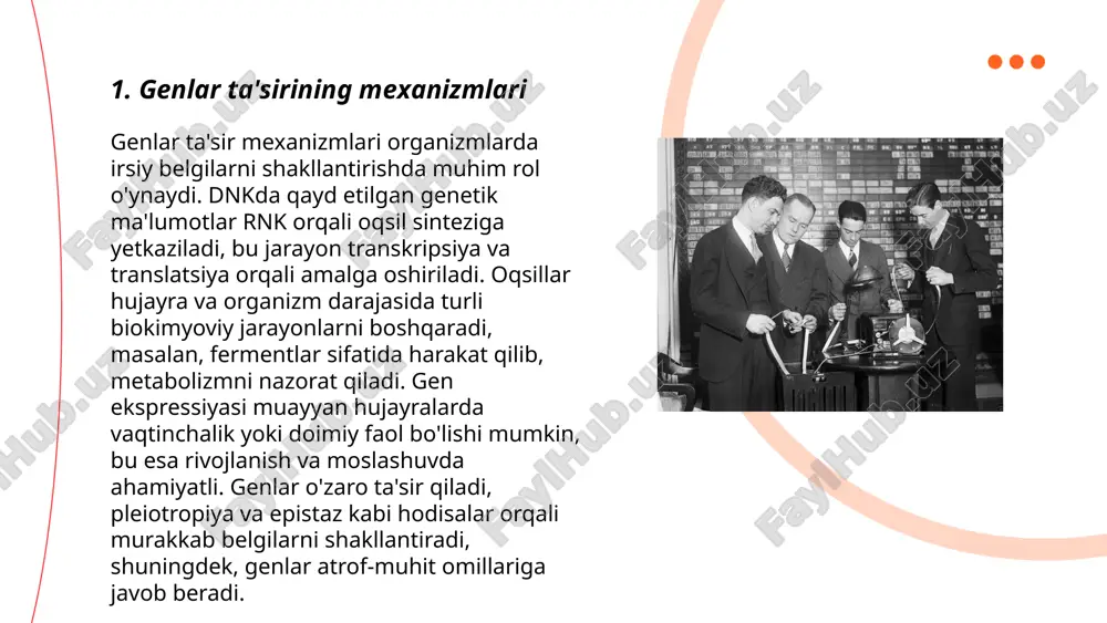 illardan tashkil topgan bo‘lib, uning zichligi gen ifodasi darajasini belgilaydi. och xromatin (euchromatin) faollashtirilgan genlar uchun ochiq bo‘lsa, zich xromatin (heterochromatin) esa genlarning repressiyasiga olib keladi. differensirovka jarayonida ba’zi hujayralar fayli faollashib, boshqalari o‘chiriladi. masalan, inson tanasida taxminan 20,000-25,000 gen mavjud bo‘lib, hujayralarning turli xillik va funktsional xilma-xilligini ta'minlash uchun differensirovka qilinadi. ma’lum o‘zgartirishlar xromatin tuzilishini qayta tashkil etish orqali amalga oshiriladi, bu esa hujayra o‘sishi va rivojlanishiga xizmat qiladi. ... t.me/slaydai_bot 7. sitoplazmatik ta'sirlar sitoplazmatik ta'sirlar sitoplazmada yuz beradigan kimyoviy va fizik jarayonlarni o'z ichiga oladi. ushbu jarayonlar hujayraning normal faoliyatini ta'minlash uchun muhimdir. sitoplazmada organoidlarning harakati, oqsillar va rnkning sintezi, shuningdek, moddalarning transporti sodir bo'ladi. sitoplazmatik oqim, ya'ni sitoplazmaning doimiy harakati, hujayra ichidagi modda almashinuvini tezlashtiradi. shuningdek, energiya ishlab chiqarish jarayonlari mitoxondriyilar orqali amalga oshiriladi, ularda atp sintezlanadi. huquqiy hodisalar ham, masalan, signalizatsiya yo'llari, ikkinchi xabarchilarning ishtirokida kechadi, bu esa hujayraning tashqi muhitga moslashishiga imkon beradi. ... t.me/slaydai_bot …