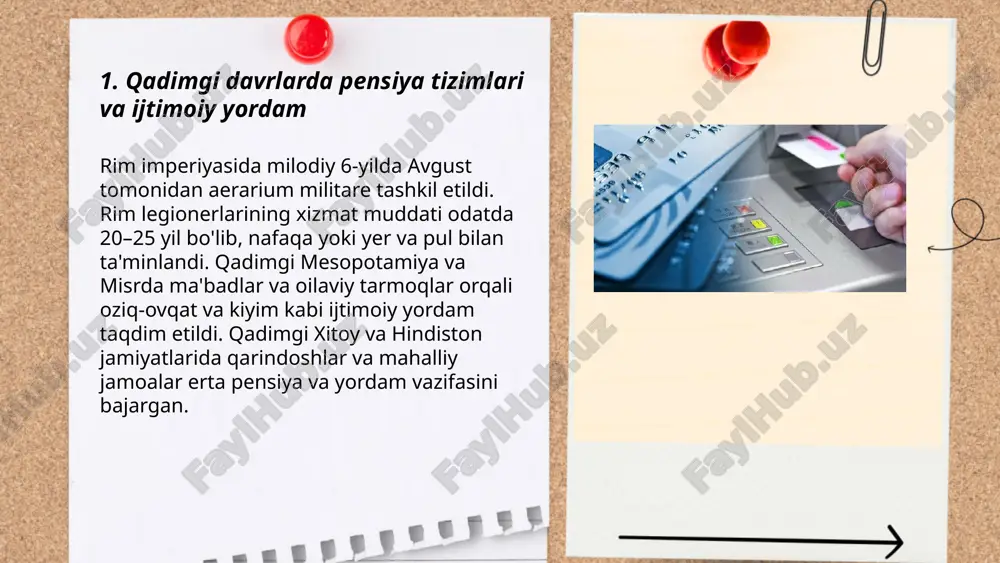 2 yilda buyuk britaniyada beveridge hisobotidan keyin davlat yordamining kengayishi kuzatildi. xx asr oxiri va xxi asr boshida bozor va demografik bosimlar tufayli aralash modellarga o‘tish kuzatiladi. ... t.me/slaydai_bot 1945 yil ikkinchi jahon urushidan keyingi tiklanish davrida g'arbiy yevropa va yaponiya davlatlari ijtimoiy ta'minot va pensiya tizimlarini kengaytirdi. 1942 yildagi beveridge hisobotining tavsiyalari 1945–1948 yillarda buyuk britaniyada amalga oshirildi. aqshda ijtimoiy ta'minot tizimi 1956 yilda nogironlik pensiyasi (ssdi) bilan kengaydi. 1950–1960-yillarda qamrov ayollar, qishloq xo'jaligi va norasmiy sohalarga kengaytirildi. 1960-yillarga kelib ko'plab oecd davlatlarida pensiya qamrovi deyarli umumiy darajaga yetdi, bu esa xarajatlar va foydalanuvchilar sonining oshishiga olib keldi. jahonda pensiya tizimining rivojlanish tarixi abduraimov jamoliddin e'tiboringiz uchun raxmat! image1.jpg image2.png image3.jpg image4.jpg image5.jpg image6.jpg image7.jpg /docprops/thumbnail.jpeg