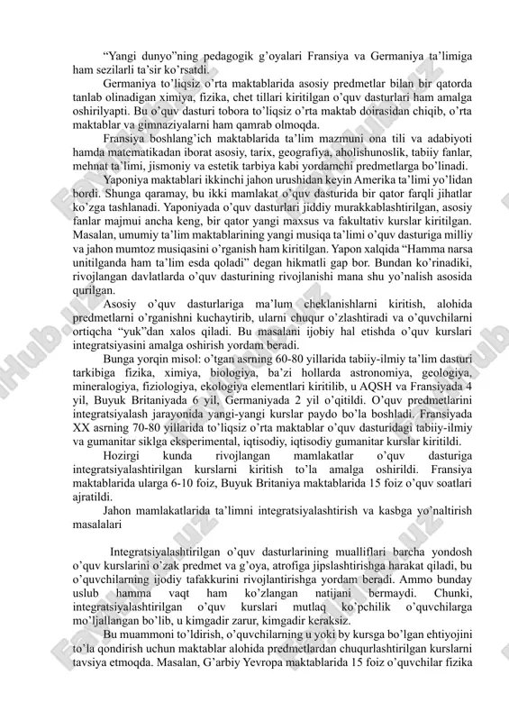 langan edi. buning mohiyati shundaki, ingliz tili va adabiyoti (to’rt yil), matematika (to’rt yil), tabiiy bilimlar (uch yil), ijtimoiy fanlar (uch yil), kompyuter texnikasi (yarim yil) kabilardan iborat besh yo’nalishdagi majburiy ta’lim joriy qilindi. har bir yo’nalish o’z navbatida bir necha qismga bo’linadi. masalan, matematika, algebra, trigonometriya, ish yuritish, kompyuter texnikasini qo’llashdan iborat. barcha majburiy predmetlar tarkibiga yangi kurslar kiritildi. 1985 yildan e’tiboran barcha yuqori bosqich kollejlarining 90 foizi shu besh bazisli tamoyil asosidagi dastur bilan ish olib boradi. natija: majburiy tayyorgarlik bo’yicha ta’lim hajmi qisqardi, shu bilan bir qatorda dastur chuqurlashtirilib o’rganiladigan kurslar hisobiga tig’izlashdi. xx asrning 80-yillarida majburiy ta’lim hajmini qisqartirish jarayoni yanada chuqurlashtirildi. hatto, ayrim kollejlarda bu sohada uch yangi: ingliz tili va adabiyoti, matematika, ijtimoiy bilimlar bazislari asosida ish olib borilmoqda. ta’limning boshqa turlari esa ixtisoslashtirish davrigacha amalga oshiriladigan bo’ldi. amerikadagi ko’zga ko’ringan “found karnegi” pedagogik markazi bu dasturni xxi asr dasturi deb baholadi. o’quv dasturlarini …