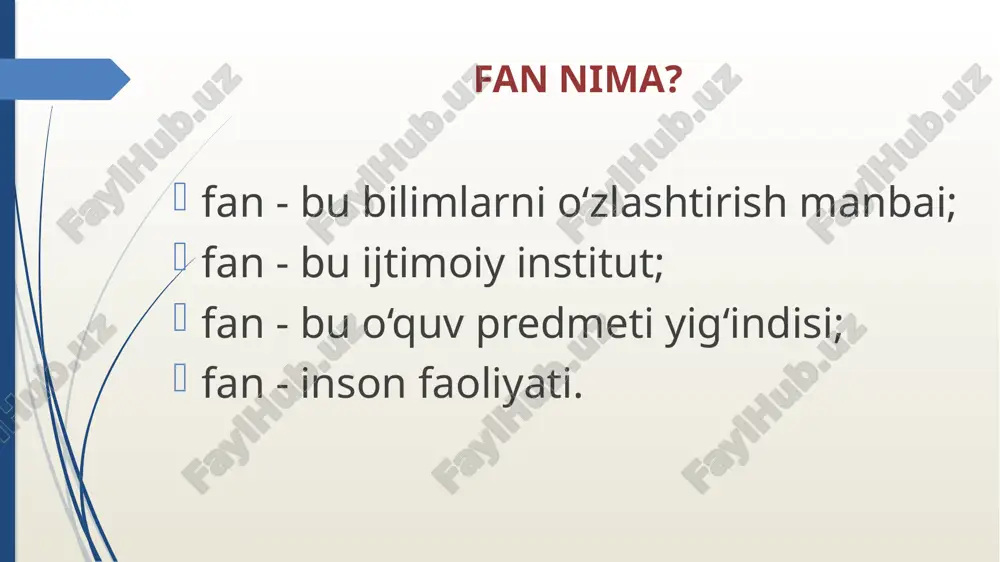 ni o’rganadigan va u bilan shug’ullanadigan sohasi hisoblanadi kim tomonidan fanga kiritilgan fransuz olimi lapi 1902 yilda qachon fan maydoniga kirib keldi xix asr ohiri – xx asr boshi qayerda g’arb falsafasi pedagogik aksiologiya tushunchasi pedagogik aksiologiya tushunchasi. bizning davrimizda ta’limiy qadriyatlar, ularning tabiati, funksiyalari, o‘zaro aloqadorligi haqidagi pedagogikaning yangi sohasi - pedagogik aksiologiya rivojlanib bormoqda. chunki zamonaviy jamiyat ta’limni o‘quvchilarning bilim, ko‘nikma va malakalarni egallashining maqsadga yo‘naltirilgan jarayoni va natijasi sifatida tushunishdan uzoqlashdi. ta’lim bu insonda insoniylikni tarkib toptirishdir. pedagogik aksiologiya inson va ta’limni qadriyat deb e’tirof etgan holda, ta’limiy qadriyatlarni muhokama etuvchi hamda ta’limga qadriyatli yondashuvni amalga onshruvchi pedagogik bilimlar sohasidir. pedagogik aksiologiyaning obyekti — bu ta’lim jarayonida shakllanadigan va namoyon bo‘ladigan qadriyatlar tizimi hamda inson shaxsining ma’naviy-axloqiy rivojlanishiga ta’sir etuvchi ijtimoiy-pedagogik hodisalardir. ya’ni, pedagogik aksiologiya o‘quv-tarbiya jarayonida o‘qituvchi va o‘quvchi o‘rtasidagi qadriyatli munosabatlar, ta’lim muassasalaridagi axloqiy muhit, milliy va umuminsoniy qadriyatlarning o‘quv jarayoniga singdirilishi kabi jarayonlarni o‘rganadi. …