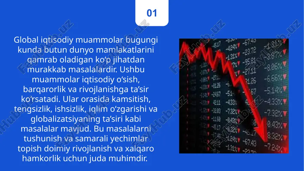 , bu global muammolarni kompleks tarzda hal etish uchun zarurdir. iqtisodiyot, ekologiya va ijtimoiy siyosatni birlashtiruvchi interdisiplinar yondashuvlar ushbu global iqtisodiy muammolarni engishda yangi tushunchalar berishi mumkin. global iqtisodiy muammolar va ularning yechimlari xalqaro barqarorlik va rivojlanish uchun muhimdir. tarixiy kontekstni tushunish, kalit tushunchalarni aniqlash va ushbu masalalarning ahamiyatini tan olish samarali javoblarni ishlab chiqish uchun zarurdir. ushbu muammolarni hal etishda tadqiqot va innovatsiyalar davom etishi kerak, bu esa adolatli va barqaror dunyo yaratishga yordam beradi. iqtisodiy tengsizlik global miqyosda muhim iqtisodiy muammo sifatida ko'rilmoqda. u mamlakatlar va mintaqalar o'rtasidagi farqlarni kengaytiradi, ijtimoiy barqarorlikni tahdid qiladi va iqtisodiy o'sishni sekinlashtiradi. iqtisodiy tengsizlikning sabablari murakkab va ko'p qirrali bo'lib, ularning har biri uchun alohida hal etish yo'llari mavjud. ushbu bobda global iqtisodiy tengsizlikning asosiy sabablari, uning ta'siri va uni hal etish uchun foydalaniladigan strategiyalar ko'rib chiqiladi. iqtisodiy tengsizlik - bu iqtisodiy resurslar, imkoniyatlar va daromadlarning teng taqsimlanmasligi. bu muammo nafaqat rivojlangan, …