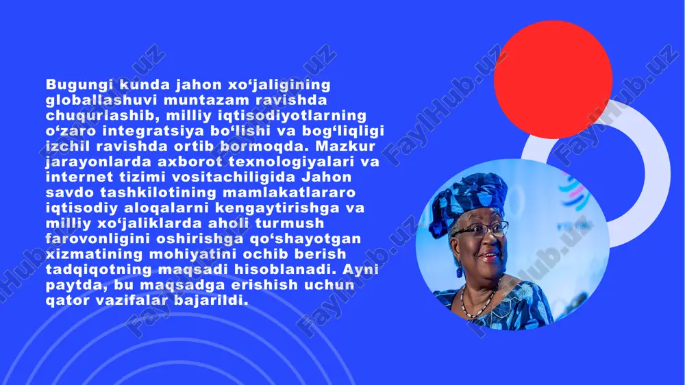 shtirilishda va nizolarni hal etilishida muhim yutuqlarga erishgan urugvay raundi natijasida tashkil etilgan jstning nizolarni hal qilish mexanizmi global savdoning muammosiz oqimini ta'minlashda muhim vazifani o'z zimmasiga olgan. o'tmishdan hozirgacha jstga a'zo barcha mamlakatlar manfaat ko'rib kelayotgan ziddiyatlarni bartaraf qilish mexanizmi 2019 yildan beri o'z vazifasini bajarolmayotganligi tufayli bu borada faoliyat qoidalarini yangitdan belgilanishi muhimligi va dolzarbligi turli axborot vositalarida bayon etilgan. jstda islohot boʻyicha muhokama qilinadigan mavzulardan biri boʻlgan va mamlakatlar uchun ustuvor ahamiyatga ega hisoblangan masala 12-vazirlar konferensiyasida kun tartibiga kiritilib, 2 yil mobaynida nizolarni hal qilish tizimining barcha a'zo mamlakatlarga oid yangitdan faol holatga keltirilishiga doir zarur muhokama va tadqiqotlarni oʻtkazish majburiyati belgilangan. 8 jstda 2023-yil yanvar oyidagi maʼlumotlarga koʻra, aqsh va yevropa ittifoqi davlatlari eng koʻp shikoyat qiluvchi mamlakatlar sifatida namoyon bo‘lgan. shunga ko'ra, aqsh tomonidan berilgan shikoyatlar soni va shikoyat qilingan murojaatlar soni mos ravishda 124 ta va 157 ta, yevropa ittifoqi esa 110 ta …
