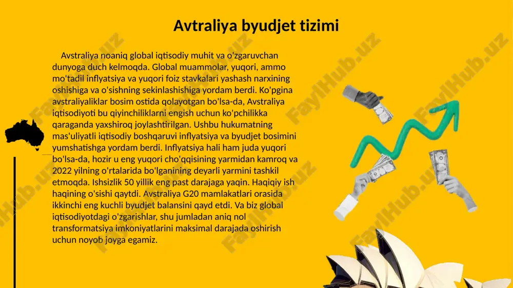 rog’i ” avstraliya, janubiy yarimsharda tinch okeani va hind okeanlari o'rtasida joylashgan eng kichik qit'a va yerdagi eng yirik mamlakatlardan biri.” asosiy byudjet tashabbuslari yashash xarajatlari bosimini yumshatish avstraliyaliklar uchun ko'proq uylar qurish avstraliyada ishlab chiqarilgan kelajakka sarmoya kiritish medicare va parvarish iqtisodiyotini mustahkamlash imkoniyatlarni kengaytirish va tenglikni rivojlantirish qayta tiklanadigan energiya qudrati bo'lish va bizning kuchimizni mustahkamlash uchun 22,7 milliard dollar iqtisodiy chidamlilik oliy ta’limni isloh qilish va kelajakdagi samaradorlikni qo‘llab-quvvatlash uchun 1,1 mlrd avstraliyaning kvant hisoblash imkoniyatlarini rivojlantirish uchun 466,4 million dollar avstraliya maydoni: 7,688,287 km2 hohimiyat shakli: federal parlament konstitutsiyaviy monarxiya avstraliya milliy bayrog’i ” avstraliya, janubiy yarimsharda tinch okeani va hind okeanlari o'rtasida joylashgan eng kichik qit'a va yerdagi eng yirik mamlakatlardan biri.” asosiy byudjet tashabbuslari yashash xarajatlari bosimini yumshatish avstraliyaliklar uchun ko'proq uylar qurish avstraliyada ishlab chiqarilgan kelajakka sarmoya kiritish medicare va parvarish iqtisodiyotini mustahkamlash imkoniyatlarni kengaytirish va tenglikni rivojlantirish medicare va parvarish iqtisodiyotini mustahkamlash …