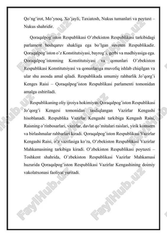 nosi, o’zbekiston qahramoni ibroyim yusupov nomidagi iqtidorli bolalar maktab-internati, amir temur nomidagi istirohat bog’i, zamonaviy imkoniyatlarga ega bo’lgan yirik sport majmuasi bunyod etildi. imom eshon muhammad jom’e masjidi rekonstruktsiya qilinib, foydalanishga topshirildi. shuningdek, nukus shahrida – “nukus polimer” mchj, “nukuselektroapparat” mchj faoliyat olib bormoqda. “samsung” brendi ostida televizor, chanyutkich ishlab chiqarish loyihasi amalga oshirildi. mo’ynoq tumani aholisin markazlashgan toza ichimlik suvi bilan ta’minlash buyicha 101 kilometrlik “qo’ng’irot-mo’ynoq” suv quvuri va “qo’ng’irot” suv taqsimlash inshooti qurib bitkazildi. nukus shahri markazidan o’tuvchi “do’stlik” kanalining ikki qirg’og’i obodonlashtirilib, bugungi kunda bu sohil atroflari xalqimizning eng sevimli oromgohiga aylangan. qorao’zak tumanidagi “qoraqalpoq tsement”, “titan tsement”, taxiatosh tumanidagi metal-konstruktsiya ishlab chiqarish zavodi, ellikqal’a tumanidagi “bo’ston mega-teksil”, to’rtko’l tumanidagi “vegateks global”, chimboy tumanidagi “lanextrakt” korxonalarida ham ishlab chiqarish yaxshi yo’lga qo’yilgan. nukus shahrida “nukus med tex” mchj, kegeyli tumanida “kegeyli qog’oz” mchj, “lanko-miya” korxonasi, amudaryo tumanida “amu shoxjaxon” mchj, chimboy tumanida “pintok” korxonasi tomonidan tibbiyot kilinikasi …