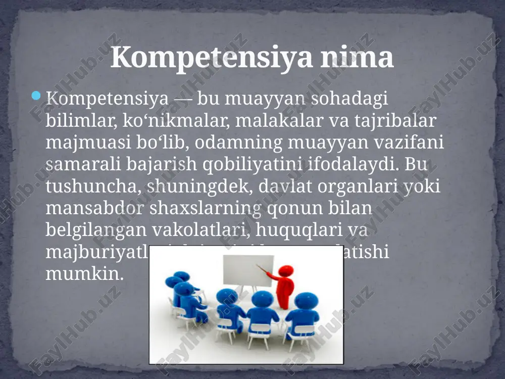 2. 💼 amaliy tajriba – ish jarayonida o‘rganish, ustoz-shogird tizimi. 3. 🤝 rag‘batlantirish – yaxshi natijalarni tan olish va mukofotlash. 4. 🧭 rahbarlik qo‘llab-quvvatlashi – xodimni yo‘naltirish, maslahat berish. 5. 🌱 o‘zini o‘zi rivojlantirish – o‘qish, kitob o‘qish, yangi g‘oyalarni o‘rganish xodimlarda kompetensiya image3.jpeg image4.jpeg /docprops/thumbnail.jpeg