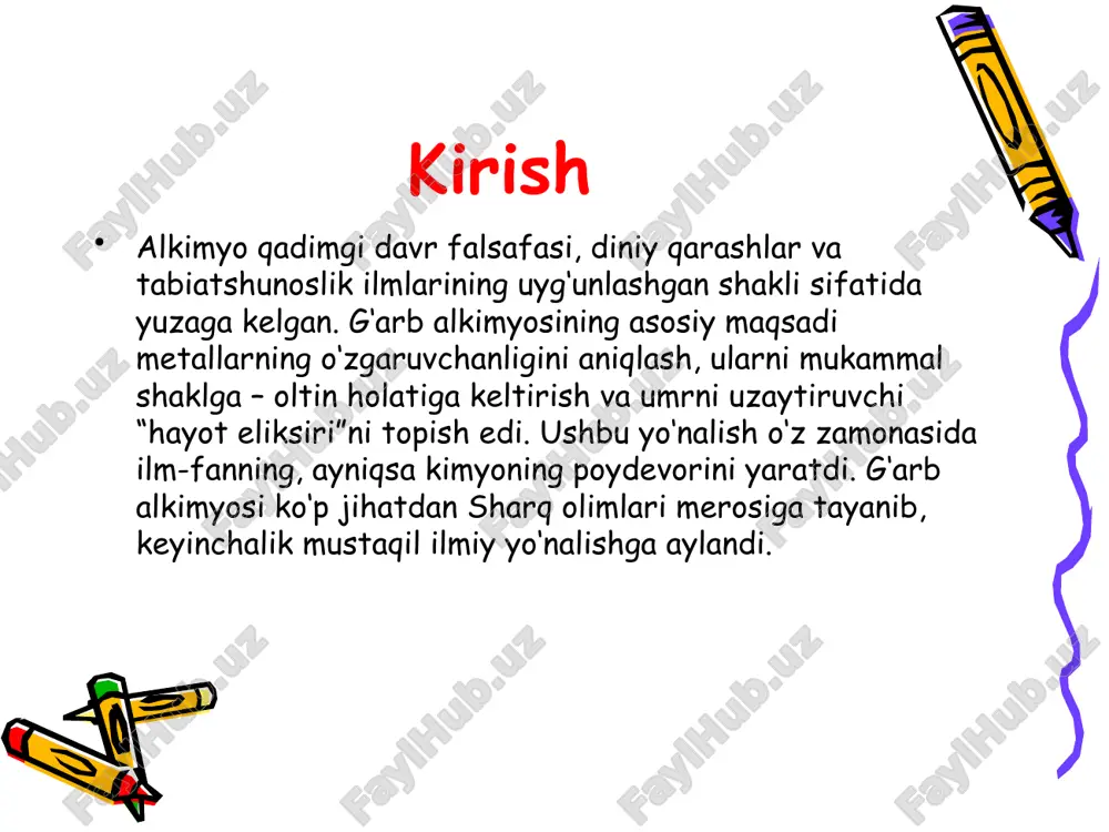 dreas libavius esa birinchi kimyo darsligini yozgan olim sifatida tarixda qoldi. bu davrda laboratoriyalar mukammallashdi, o‘lchov vositalari takomillashtirildi, tajriba jarayonlari yozib borila boshlandi. shu sababli alkimyo amaliy fanga aylandi. uyg‘onish davrida alkimyo bilan shug‘ullangan ko‘plab olimlar, aslida, zamonaviy kimyoviy tahlil, element tushunchasi va reaksiyalar asoslarini yaratganlar. ularning ishlari natijasida alkimyo ilmiy kimyoga o‘tish uchun zamin yaratdi. mashhur gʻarb alkimyogarlari va ularning hissasi g‘arb alkimyosining rivojlanishida ko‘plab olimlar muhim o‘rin tutadi. eng mashhurlaridan biri albert velikiy (albertus magnus) bo‘lib, u moddalar tabiatini o‘rganish orqali to‘rt unsur nazariyasini tajriba bilan isbotlashga harakat qilgan. roger bacon esa tajribaning ilmiy bilishda asosiy o‘rni borligini e’tirof etib, “ilm kuzatuvdan boshlanadi” degan g‘oyani ilgari surgan. paracelsus o‘z davrida alkimyoni tibbiyot bilan bog‘lab, dori vositalarini tayyorlashda kimyoviy jarayonlardan foydalangan. u “kimyo – hayotning ilmi” degan shior bilan tanilgan. isaac newton ham o‘zining fizik kashfiyotlari bilan bir qatorda alkimyo bilan chuqur shug‘ullangan; u “filosof toshi”ni izlashni ilmiy tahlil …