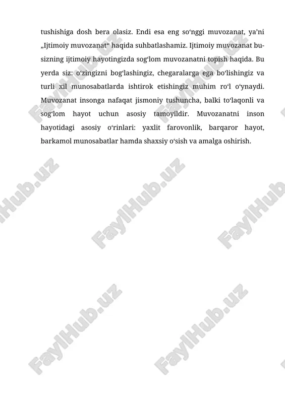 d. agar u o'z holatini o'zgartirsa, demak, muvozanat yo'q. bu muvozanatning statik xususiyatini namoyish etadi. * sabab: disk muvozanatda bo'lganda, uning og'irlik markazi aylanish o'qi bilan bir tekisda joylashgan. og'irlik kuchi va o'qning reaksiya kuchi bir-birini tenglashtiradi va natijada nolga teng bo'ladi. 2. dinamik muvozanat: * usul: diskni aylanish o'qiga o'rnating va aylantiring. agar disk muvozanatda bo'lsa, u bir tekis aylanadi va tebranmaydi. agar muvozanat bo'lmasa, u tebranib, titrab aylanadi. * namoyish: diskni aylantiring va uning harakatini kuzating. agar u bir tekis aylanmasa, demak, muvozanat yo'q. bu muvozanatning dinamik xususiyatini namoyish etadi. * sabab: dinamik muvozanatda og'irlik markazi aylanish o'qi bilan bir tekisda joylashgan bo'lishi kerak. bundan tashqari, massaning taqsimlanishi bir tekis bo'lishi kerak, aks holda, aylanish paytida markazdan qochish kuchi tebranishga olib keladi. qo'shimcha omillar: * o'qning sifati: aylanish o'qi tekis va mustahkam bo'lishi kerak. * diskning shakli va massasi: diskning shakli muntazam va massasi teng taqsimlangan bo'lishi kerak. …
