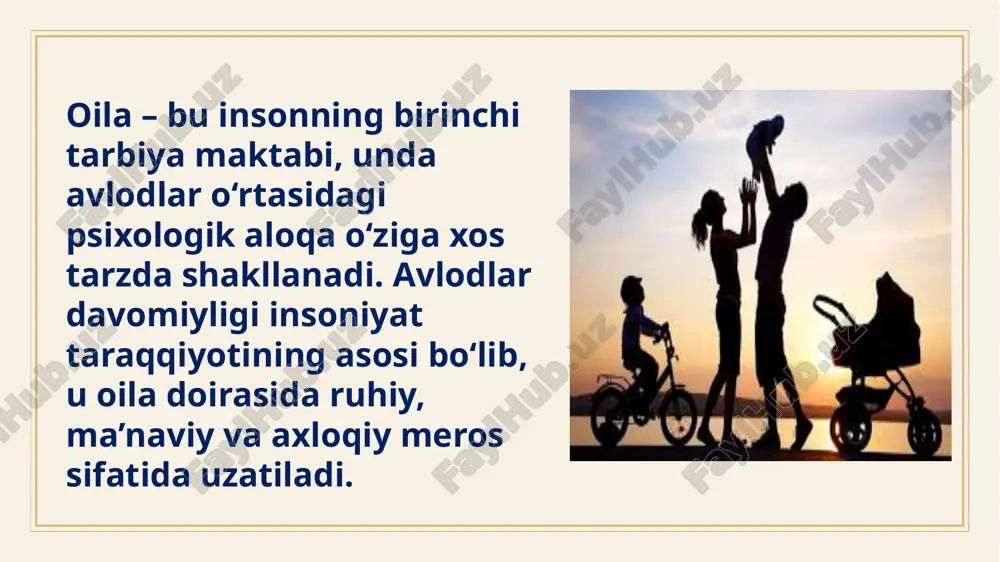 h avlodni tarbiyalashda bag‘rikenglik (tolerantlik) va boshqalarni tushunish madaniyati muhim o‘rin tutadi. bu fazilatlar o‘z-o‘zidan shakllanmaydi, balki oila muhitida beriladigan tarbiya natijasidir. bobo va buvilar o‘z hayotiy tajribasi orqali bolalarga har xil fikrlarni hurmat qilish, boshqacha yashovchi yoki o‘ylovchi insonlarni qabul qilishni o‘rgatadilar. ularning dono so‘zlari, hayotiy misollari bolada mehr-oqibat, sabr-toqat, adolat tuyg‘usini kuchaytiradi. inklyuziv ta’lim muassasalari — bu barcha bolalarga, jumladan alohida ehtiyojli bolalarga ham, teng imkoniyatlar yaratuvchi ta’lim tizimidir. bunday ta’lim samarali bo‘lishi uchun oila va ta’lim muassasalari o‘rtasida muntazam hamkorlik zarur. ota-onalar, bobo va buvilar pedagoglar, psixologlar, logopedlar bilan yaqin aloqa o‘rnatib, bola rivojlanishidagi o‘zgarishlarni kuzatib borishlari lozim. ular pedagogik jarayonda faol ishtirok etgan sari, bolaga berilayotgan ta’lim-tarbiya yanada izchil va samarali bo‘ladi. oila vakillari maktab, bog‘cha yoki reabilitatsiya markazlari tomonidan tashkil etilayotgan tadbirlar, treninglar, maslahatlarda qatnashib, inklyuziv ta’limning mohiyatini chuqurroq anglaydilar. bu esa nafaqat bolaga, balki butun oila muhitiga ijobiy ta’sir ko‘rsatadi. etiboringiz uchun raxmat image1.jpg …