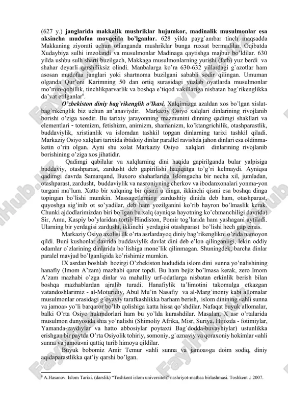 siyadorlik kompaniyasi”. toshkent.: 2006. b. -103.] islom ta`limotiga ko`ra xatto odamlarning tili va rangidagi farqlar ham allohning oyatlaridan (mo’’jizalaridan) biridir. “va uning oyat-belgilaridan osmonlaru yerning yaratilishi va tillaringiz va ranglaringizning turlicha bo`lishidir. albatta, bunda olimlar uchu oyat-belgilar bordir”. (rum surasi 22-oyat)[footnoteref:4]. [4: shayx muhammad sodiq muhammad yusuf. “qur`oni karim ma`nolar tarjimasi. tafsiri hilol 7-juz”. “sharq” nashriyot-matbaa aksiyadorlik kompaniyasi. toshkent. : 2008. b. -406.] milliy va diniy rangbaranglik hamda e’tiqod erkinligini qaror toptirish masalalarida qur’on to’lig`icha bag`rikenglik ruhi bilan sug`orilgan. dunyodagi turli-tumanlik yaratganning irodasi va hikmati bilan bog`liq. alloh dastlab odamzotni bir ummat qilib yaratgandi, so’ngra ularni turli qabila, xalq va dinlarga ajratishni iroda qildi. “ey odamlar! biz sizlarni bir erkak va ayoldan yaratdik va sizlarni o`zaro tanishishingiz uchun xalqlar va qabilalar qilib qo`ydik. albatta, alloh oldida eng xurmatligingiz eng taqvodoringizdir. albatta, alloh biluvchi va xabardor zotdir”. (hujurot surasi 13- oyat)[footnoteref:5]. [5: shayx muhammad sodiq muhammad yusuf. “qur`oni karim ma`nolar tarjimasi. …