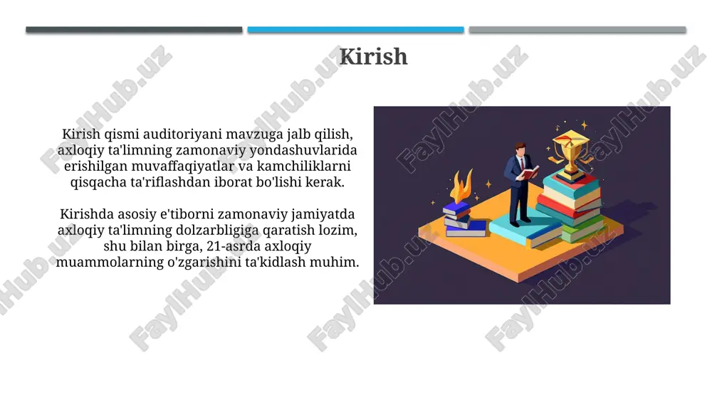 rategik reja ishlab chiqish va axloqiy me'yorlarni joriy etish bo'yicha aniq tavsiyalar berish lozim. tavsiyalarda o'quv dasturlariga 21-asr ko'nikmalari, jumladan, tanqidiy fikrlash va empatiyani singdirish, pedagoglar uchun esa 3 ta yangi o'quv modulini yaratish muhim. e'tiboringiz uchun rahmat image1.jpg image2.jpg image3.jpg image4.jpg image5.jpg image6.jpg image7.jpg image8.jpg image9.jpg image10.jpg image11.jpg