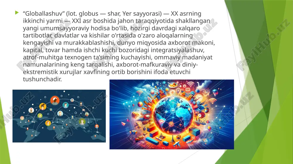 atligini saqlash, kishi organizmining nihoyatda tez o‘zgarib borayotgan ijtimoiy muhitga moslashishi, shuningdek, insoniyatning kelajagi kabi masalalarni kiritish mumkin. uchinchidan, “inson — tabiat” munosabatlariga esa xom ashyo resurslarini tejash, aholini oziq-ovqat va ichimlik suvi bilan ta’minlash, tabiatni muhofaza qilish kabi muammolar kiradi. bu guruh muammolar ijtimoiy omillar ta’sirida vujudga keladi, ularni hal qilishda esa ijtimoiy omillarning o'rnini va ahamiyatini to'g'ri anglagan holdagina masalaning tub mohiyatini tushunish mumkin. global muammolarning yechimi sof ijtimoiy umumbashariy muammolarning yechimida tabiiy omillarning bu jarayonga bevosita ulanib ketishini ham nazardan soqit qilmaslik kerak. ham ijtimoiy, ham tabiiy omillar asosida yuzaga chiqadigan umumbashariy (global) muammolar bir butunlikni tashkil etib, ularga har tomonlama (kompleks) yondashish kerakligini hayotning o'zi taqozo etmoqda. bu esa, o'z navbatida, falsafa fani zimmasiga katta mas’uliyat yuklaydi. insoniyat taraqqiyotining kelgusi istiqbolini belgilashdagi eng muhim belgilar sirasiga umumbashariy muammolar tabiatini chuqur anglash, bu muammolarning yechimi umuminsoniy mushtarak manfaatlar yo‘lida hamjihatlikda qilingan sa’y- harakatlar ekanini alohida ta’kidlash lozim. …