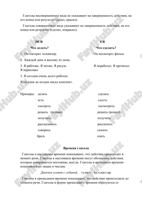 proshedshem vremeni po litsam ne izmenyayutsya. devochka gulyala s sobakoy. gulyala – ed.ch.prosh.vr. glagoli v budushem vremeni pokazivayut, chto deystvie budet proisxodit posle momenta rechi. devochka budet gulyat s sobakoy. budet gulyat – ed.ch.bud.vr. glagoli izmenyayutsya po vremenam: chto delaet? chto delal ? chto sdelaet? chto budet delat? nastoyashee proshedshee budushee siju s'el narisuyu –budu risovat govoryu ushyol prochitayu -budu chitat slushaete prochitala letayut rastayal begaet opredelyaem vremya glagolov: plivyot, idu, begali, poyom, prochitali, poedu, letela, krichit, budet pisat, spal, postroyu, pobegut. seychas - vchera - zavtra - plivyot begali poedu idu prochitali budet pisat poyom letela postroyu krichit spal pobegut rejim dnya. - utrom ya prosnulsya (-las) (pr.v.), prosipayus (nas.v) - odevalsya (-las), odevayus - umivalsya (-las), umivayus - zavtrakal (-la), zavtrakayu - vishel (-la) iz doma, vixoju - poshyol (-la) v institut idu - prishyol (-la) pridu - uchil (-la) uroki uchu - obedal (-la) obedayu - vozvrashalsya …