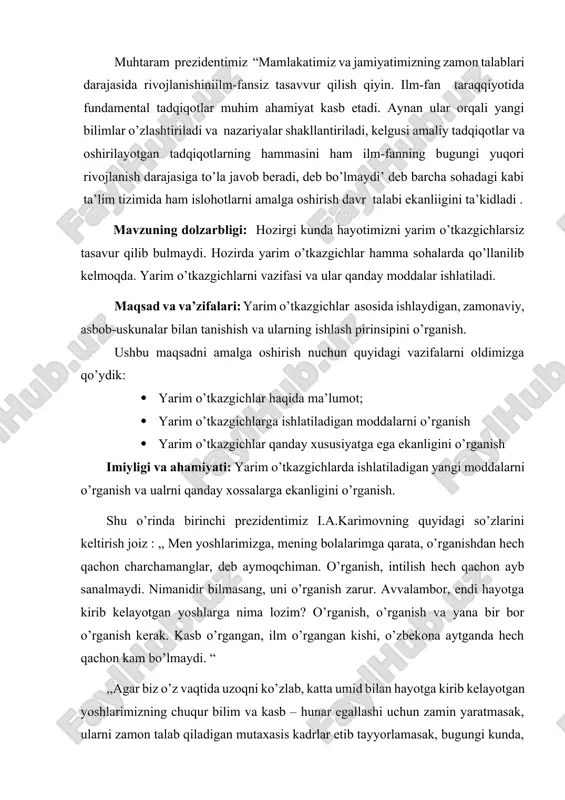 ʻtarilishi bilan ortib boradi (mas, temperatura 1 k ga ortganda yarimo'tkazgichlarning solishtirma oʻtkazuvchanligi 16—17 marta ortadi); yarimo'tkazgichlarning elektr oʻtkazuvchanligida erkin elektronlardan tashqari atom bilan bogʻlangan elektronlar ham ishtirok etadi (baʼzi hollarda bogʻlangan elektronlar asosiy rol oʻynaydi); sof yarimo'tkazgichga oz miqdorda qoʻshilma kiritib, uning oʻtkazuvchanligini keskin oʻzgartirish mumkin (mas, 0,01% qoʻshilma kiritilganda yarimo'tkazgichlarning oʻtkazuvchanligi 10000 marta ortib ketadi). past tralarda yarimo'tkazgichlarning solishtirma qarshiligi juda katta boʻladi va amalda ular izolyator hisoblanadi, lekin temperatura ortishi bilan ularda zaryad tashuvchilarning konsentratsiyasi keskin ortadi. mas, sof kremniyda 20° trada erkin elektronlar konsentratsiyasi ~1017m~3boʻlsa. 700° da 1024 m"3gacha, yaʼni million martadan koʻproq ortadi. ya.da erkin elektronlar konsentratsiyasining traga bunday keskin bogʻlikligi oʻtkazuvchanlik elektronlari issiqlik harakati taʼsirida hosil boʻlishini koʻrsatadi. yarimoʻtkazgich kristallda atomlar valent elektronlari yordamida oʻzaro bogʻlangan. atomlarning issiqlik tebranishlari vaqtida issiqlik energiyasi valent elektronlar orasida notekis taqsimlanadi. ayrim elektronlar oʻz atomi bilan bogʻlanishni uzib, kristallda erkin koʻchib yurish imkonini beradigan yetarli miqdordagi issiqlik energiyasiga …
