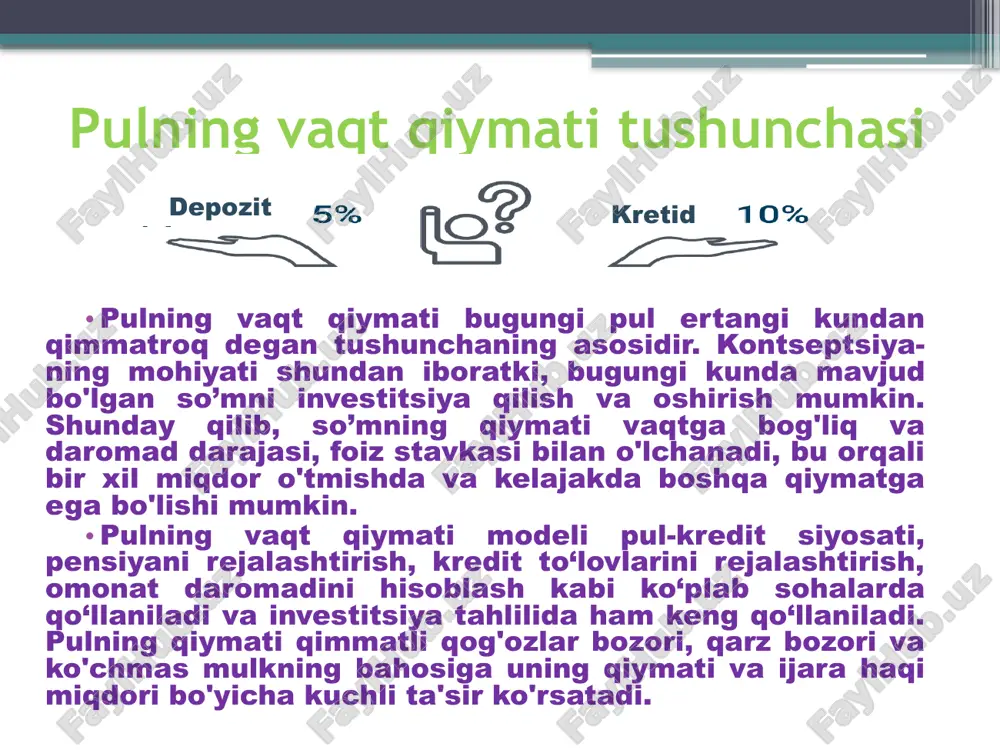 larning asosiy qiymatini oshiradi. tasavvur qiling-a, kecha biz bir yilda 105 so’m olish uchun bankka 5% bilan 100 so’m qo'ydik. va bugungi kunda depozit stavkalari ikki baravar kamaydi, shuning uchun endi yiliga 105 so’ml olish uchun siz bankka 102,4 so’m olib kelishingiz kerak. agar biz bankka pul qo'ymagan bo'lsak-da, lekin obligatsiya sotib olgan bo'lsak, foiz stavkasi tushirilgandan keyingi kun uning bozor qiymati oshadi, chunki undan daromad hali ham yuqori bo'lar edi. depozitlar, obligatsiyalar, ko'chmas mulk va dividendlar bo'yicha daromadlar bog'langan. agar bank depozitlari stavkalari 10% darajasida saqlansa, u holda ko'chmas mulk daromadi yoki aktsiyalar bo'yicha dividendlar maqbul darajada bo'lishi kerak, chunki ularga investitsiya qilishning ma'nosi bo'lmaydi. ammo depozit stavkalari 5% yoki undan pastroq bo'lsa, ko'chmas mulk va dividendlardagi qolgan yuqori rentabellik asosiy aktiv qiymatining oshishi bilan qoplana boshlaydi. savdo maydonlarini sotib olish narxi oshib bormoqda, yuqori rentabellikni qayd etgan aktsiyalar va obligatsiyalar qiymati oshib bormoqda. foiz stavkalari ko'tarilganda, teskari jarayon …
